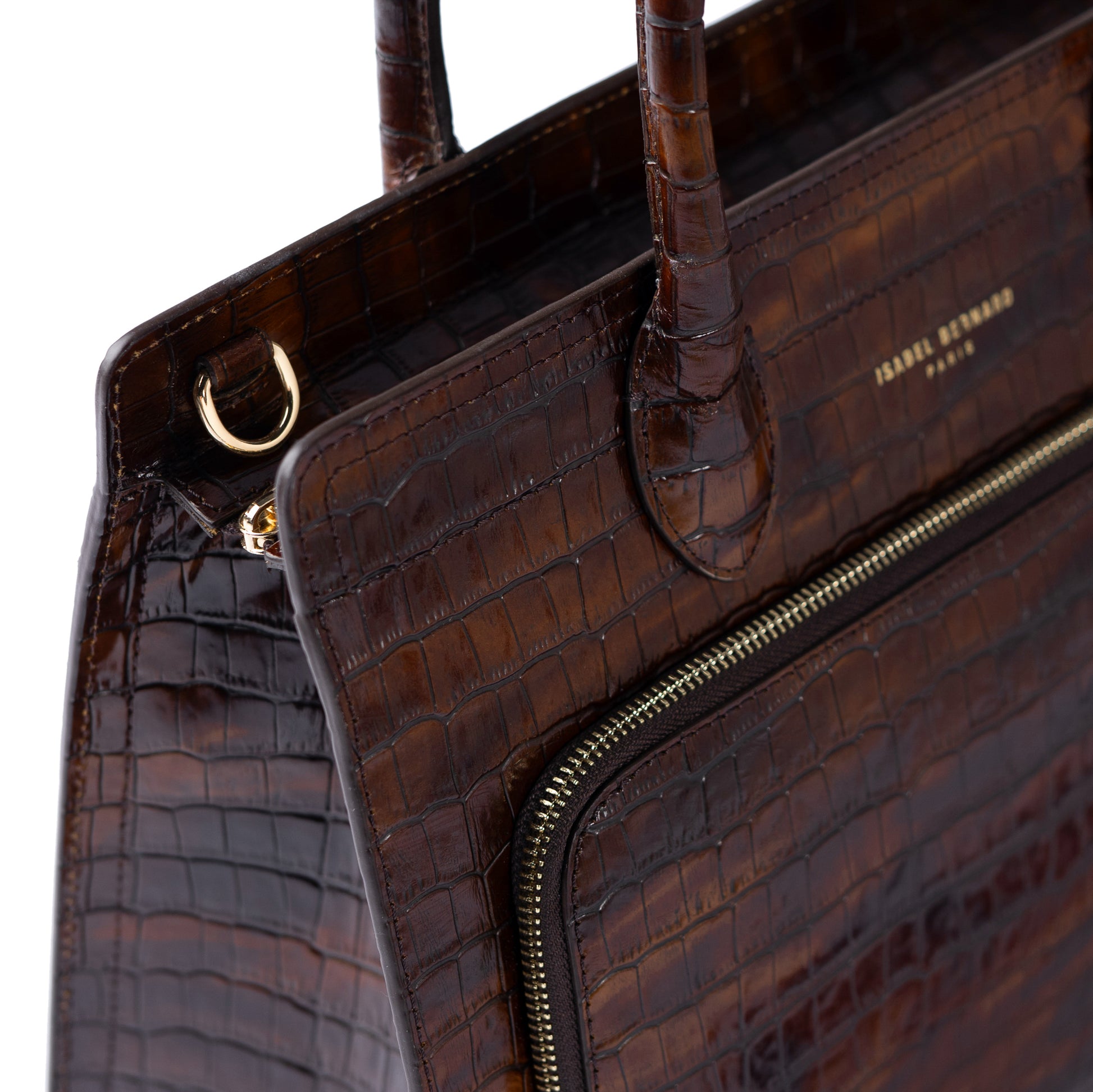 Honoré Nadine croco brown leather handbag with 13 inch laptop pocket - - Isabel Bernard