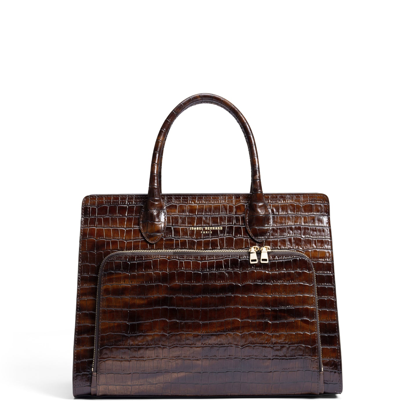 Honoré Nadine croco brown leather handbag with 13 inch laptop pocket - - Isabel Bernard