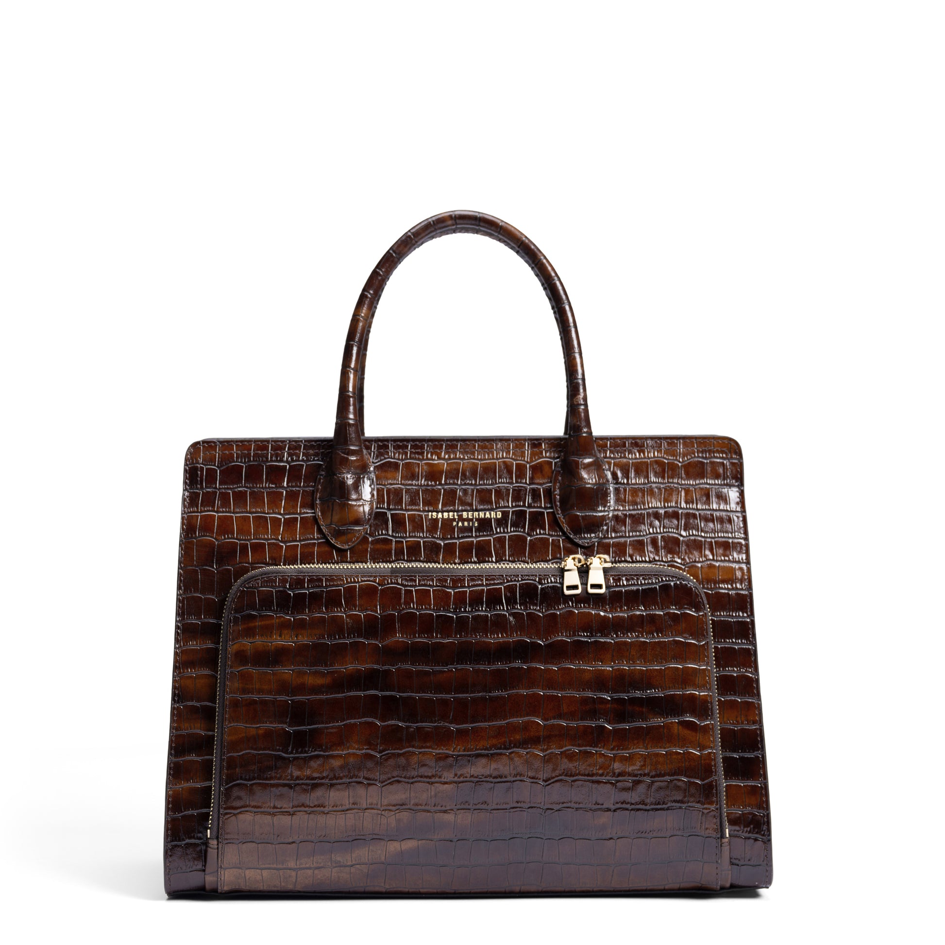 Honoré Nadine croco brown leather handbag with 13 inch laptop pocket - - Isabel Bernard