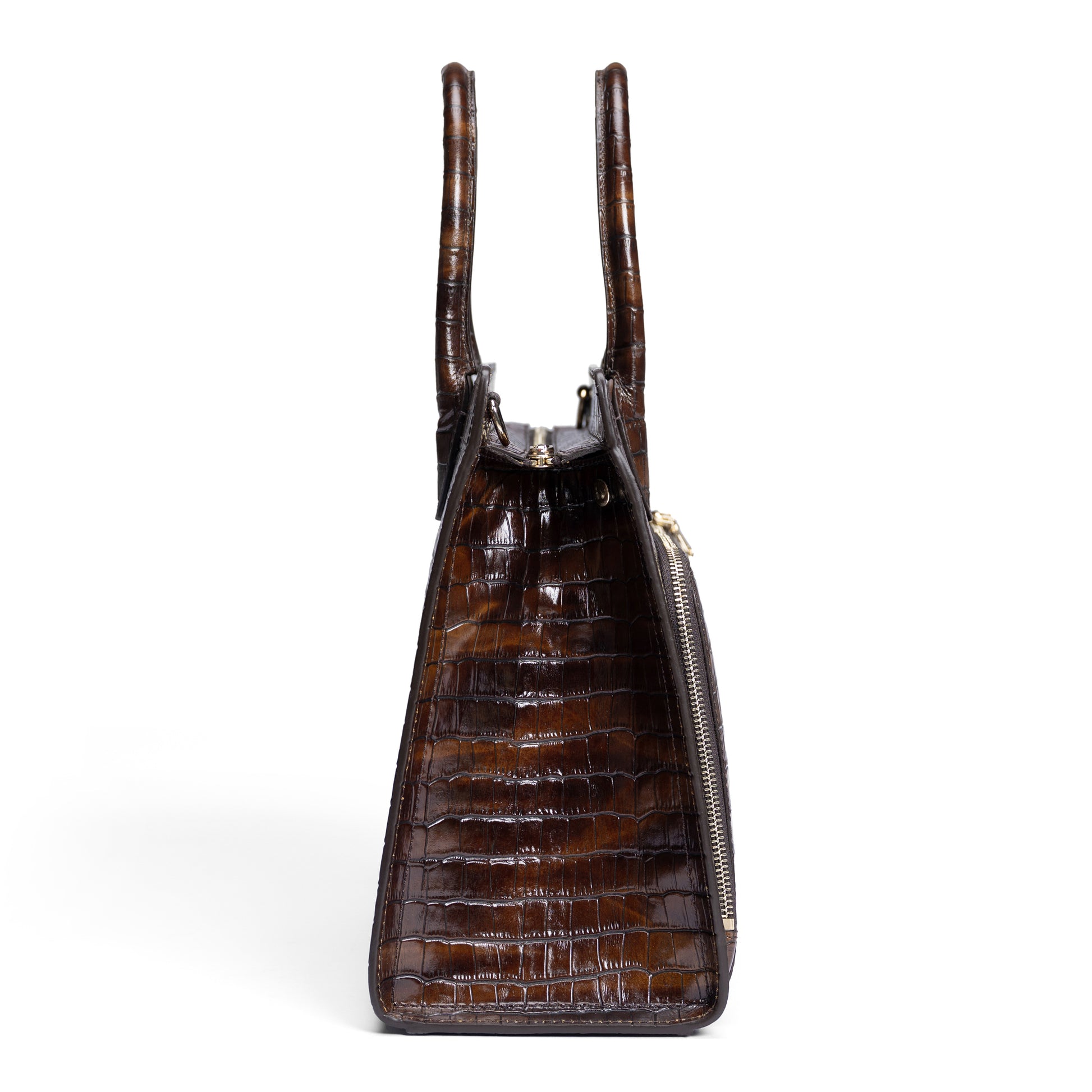 Honoré Nadine croco brown leather handbag with 13 inch laptop pocket - - Isabel Bernard