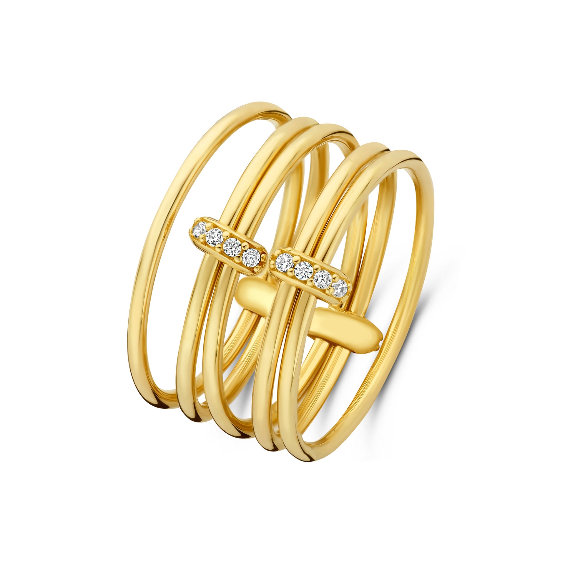 Cour d'Honneur Adora 14 karaat gouden 5-delige multi ring met zirkonia