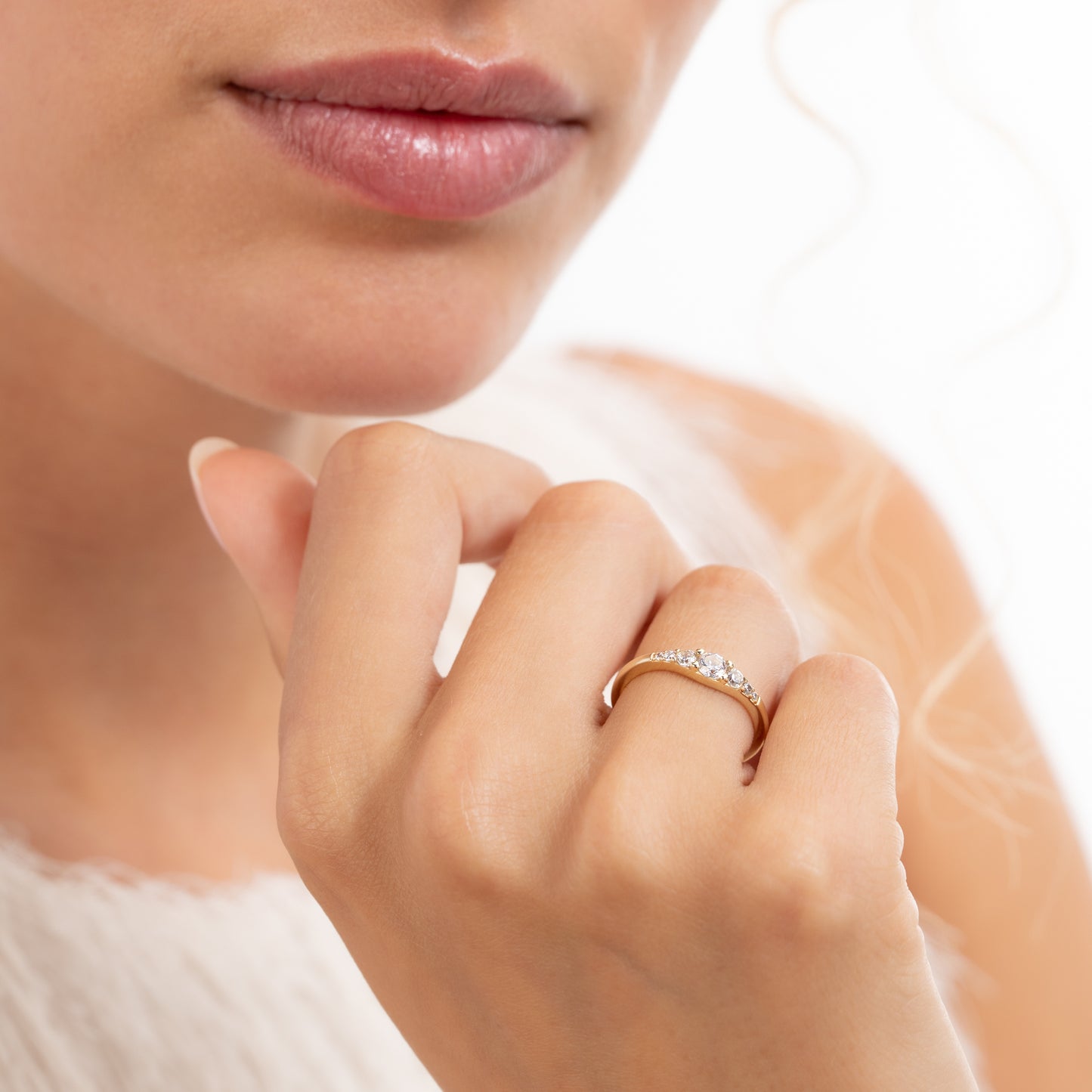 Rivoli Esme 14 Karat Gold Stacking Ring With Zirconia Stones - - Isabel Bernard