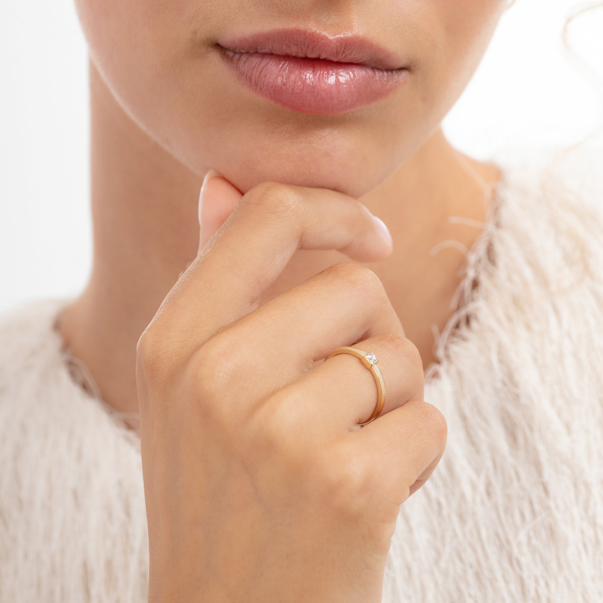 Rivoli Jodi 14 Karat Gold Stacking Ring With Zirconia Stone - - Isabel Bernard