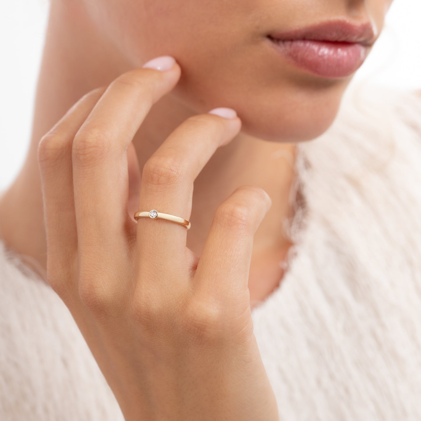 Rivoli Josie 14 Karat Gold Stacking Ring With Zirconia Stone - - Isabel Bernard