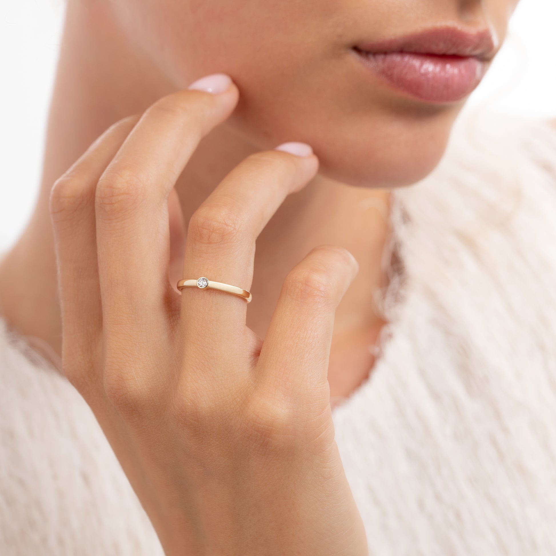 Rivoli Josie 14 Karat Gold Stacking Ring With Zirconia Stone - - Isabel Bernard