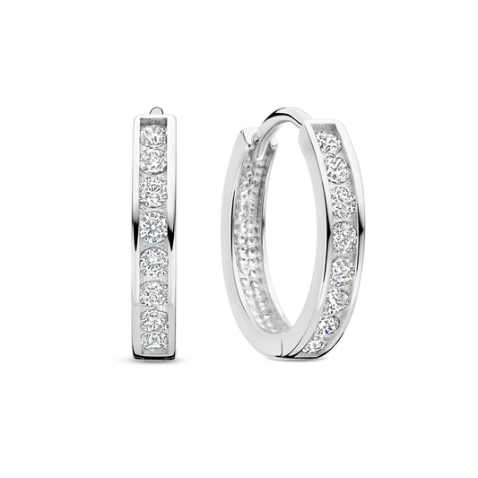 Saint Germain Tiphaine 14 karat white gold hoop earrings with zirconia - - Isabel Bernard