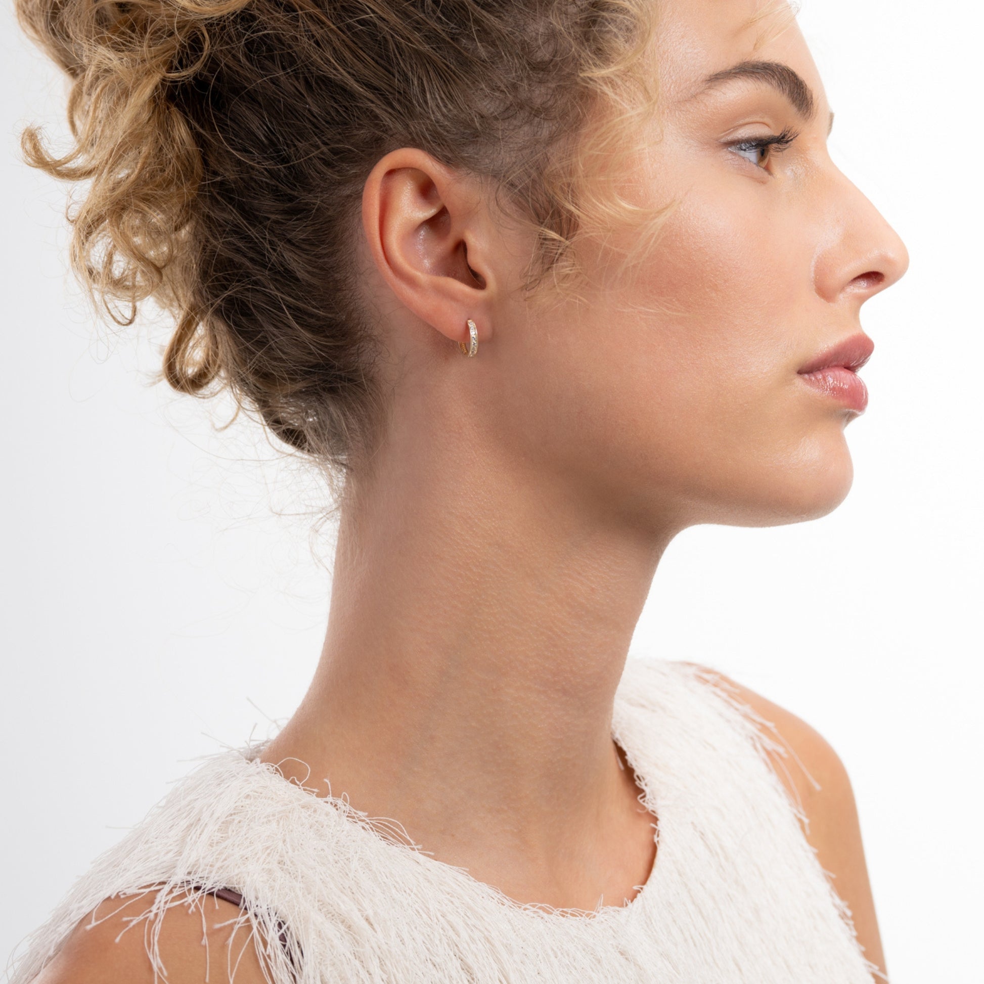 Le Marais Tiphaine 14 karat gold hoop earrings with zirconia stones - - Isabel Bernard