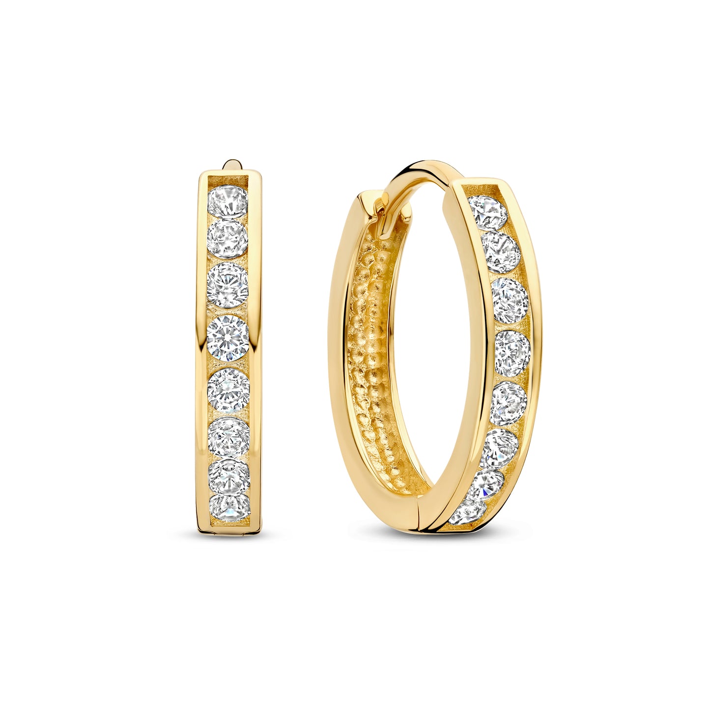 Le Marais Tiphaine 14 karat gold hoop earrings with zirconia stones - - Isabel Bernard