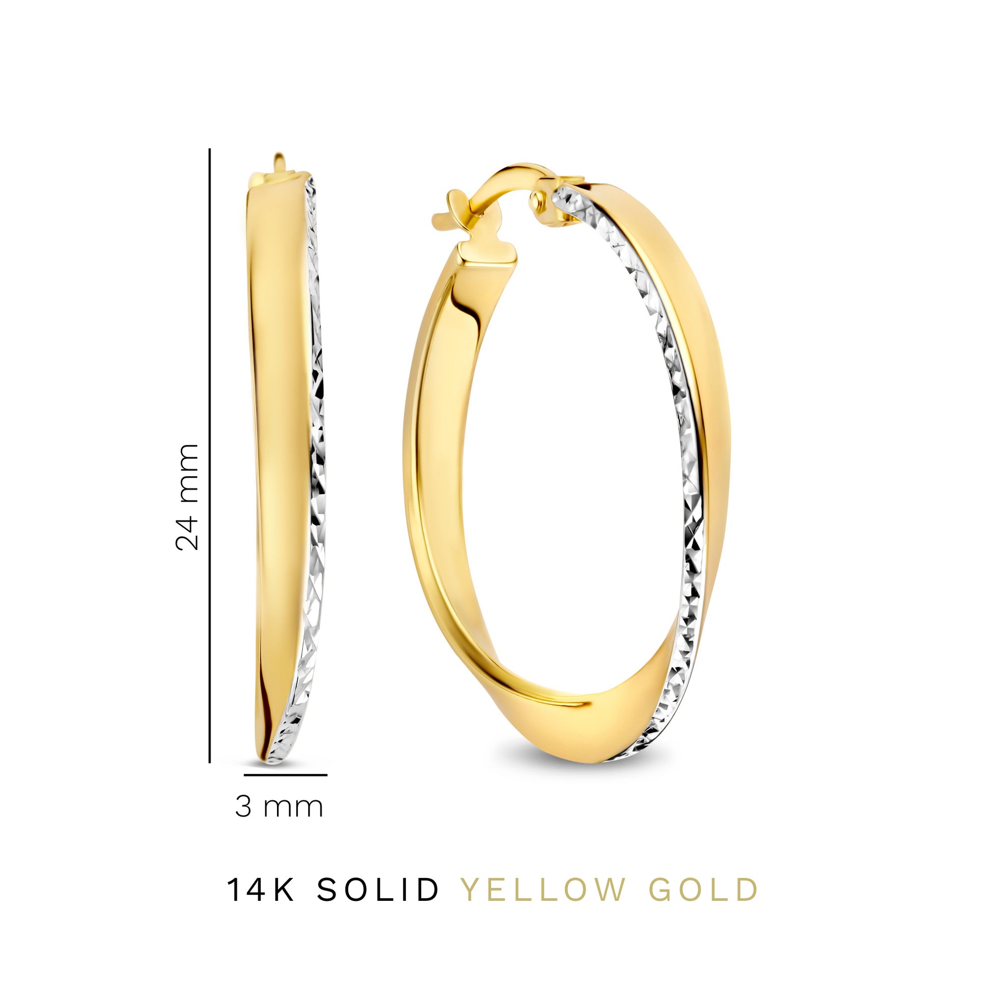 Rivoli Laura 585er-goldcreolen mit diamantschliff (24 mm)