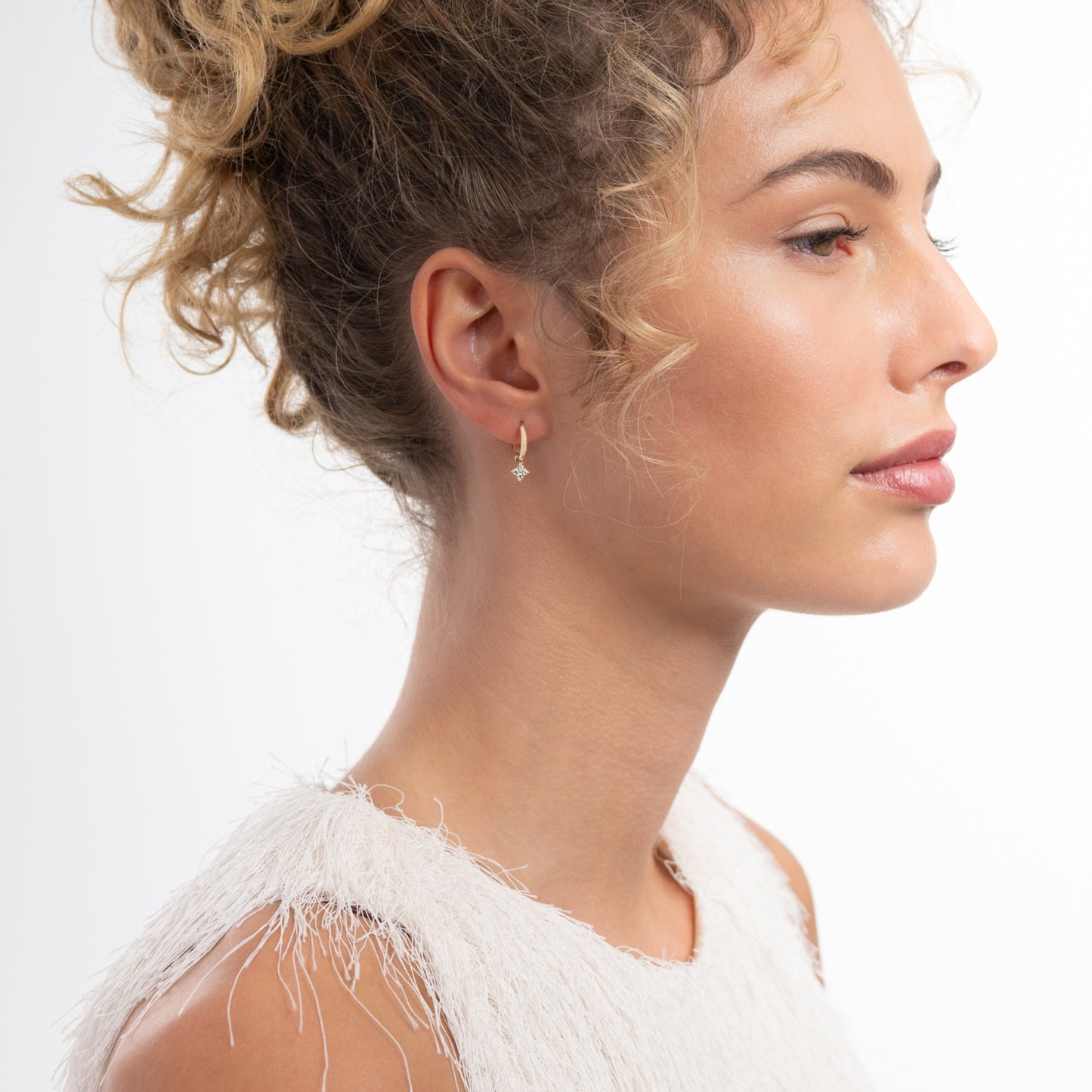 Le Marais Audrey 14 Karat Gold Hoop Earrings With Zirconia Stones - - Isabel Bernard