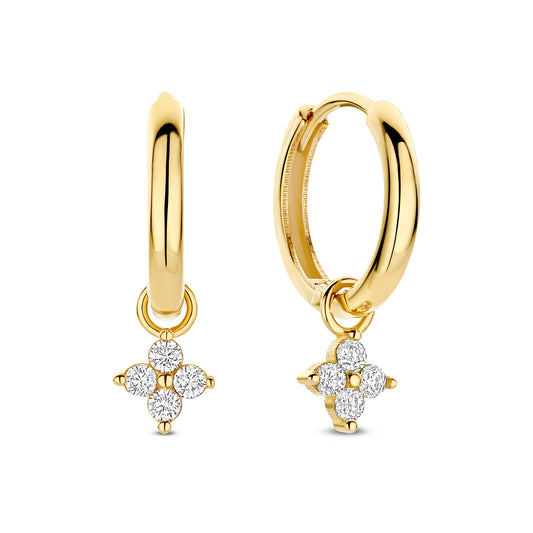Le Marais Audrey 14 Karat Gold Hoop Earrings With Zirconia Stones - - Isabel Bernard