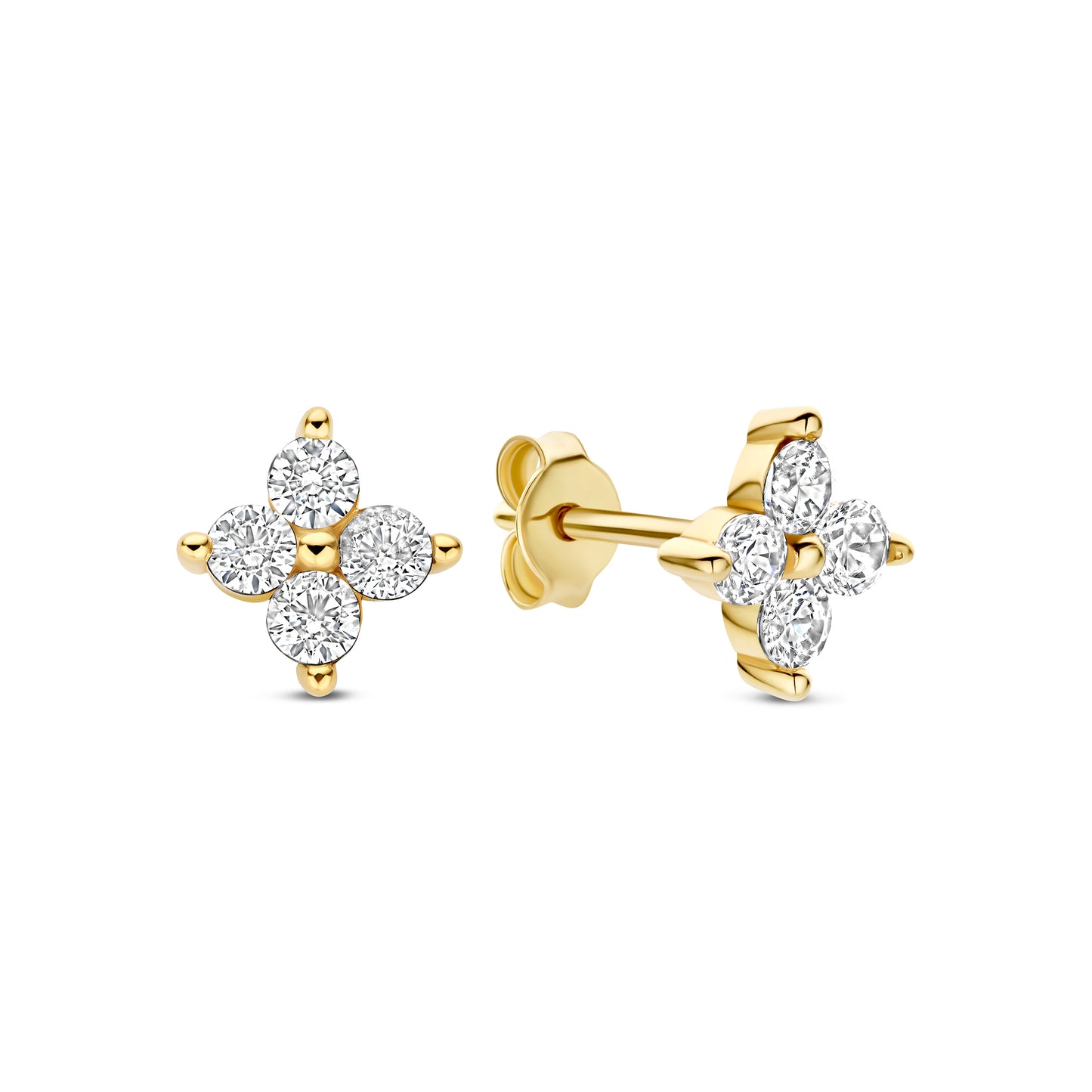 Le Marais Audrey 14 Karat Gold Earrings With Zirconia Stones - - Isabel Bernard