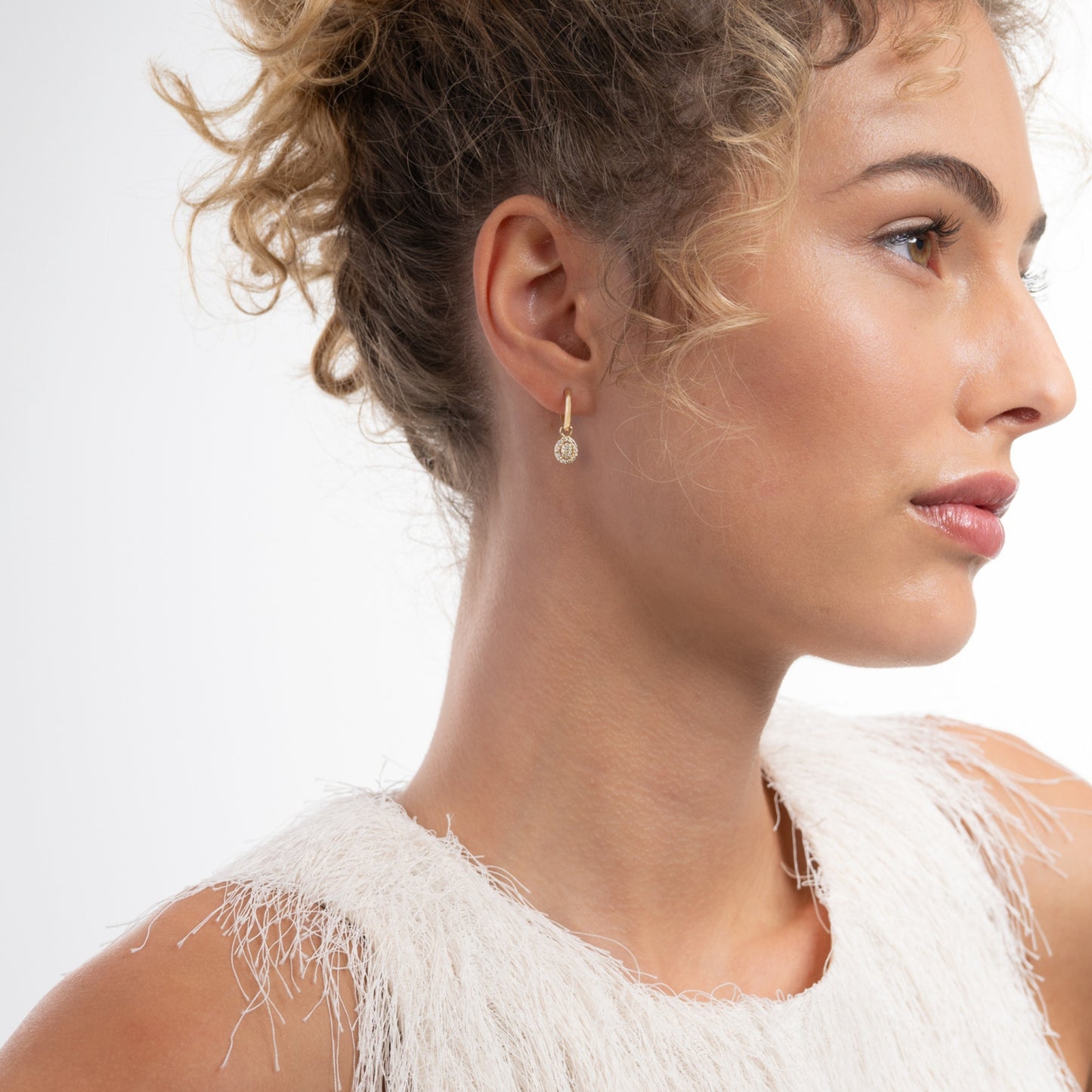 Le Marais Anne 14 Karat Gold Hoop Earrings With Zirconia Stones - - Isabel Bernard