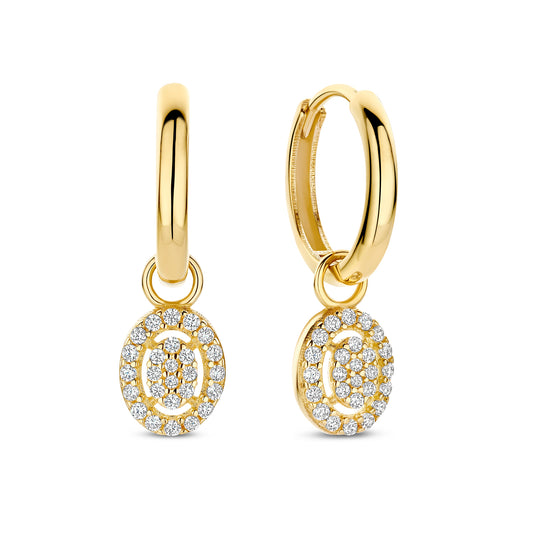 Le Marais Anne 14 Karat Gold Hoop Earrings With Zirconia Stones - - Isabel Bernard