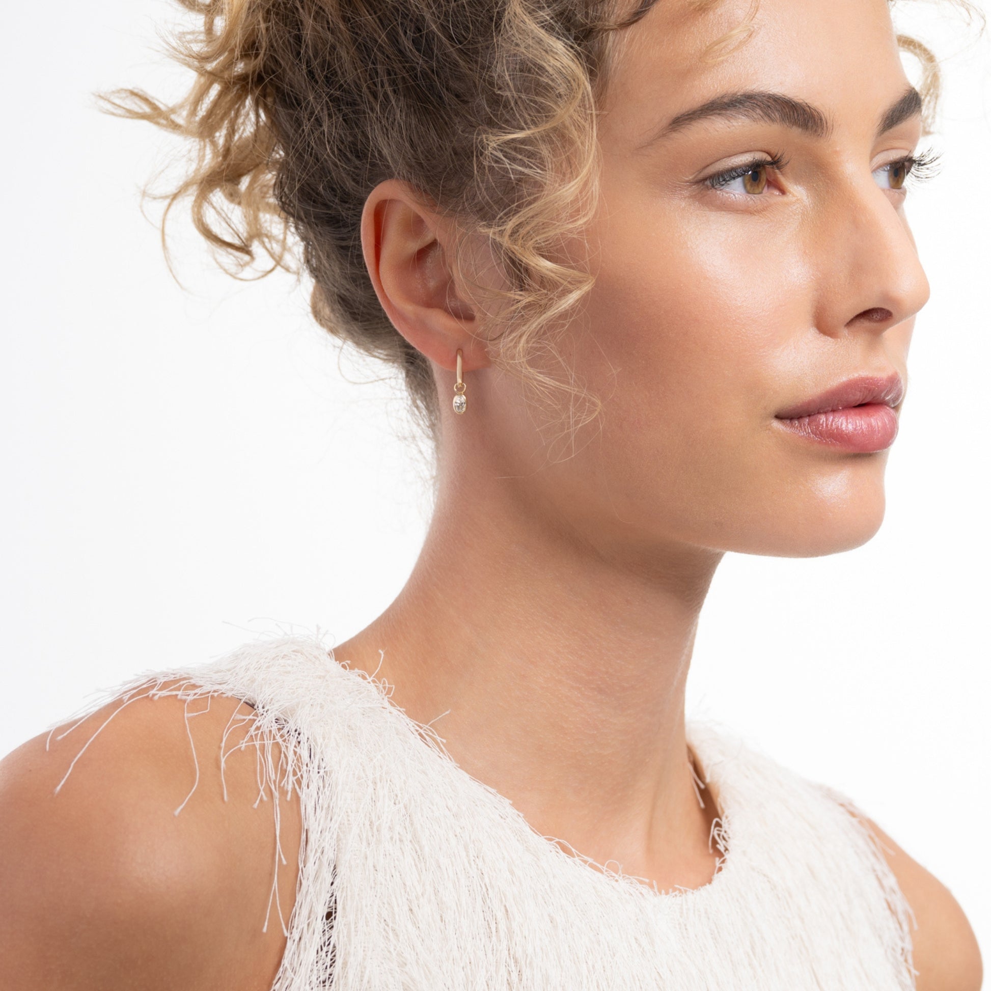 Le Marais Sophie 14 Karat Gold Hoop Earrings With Zirconia Stone - - Isabel Bernard