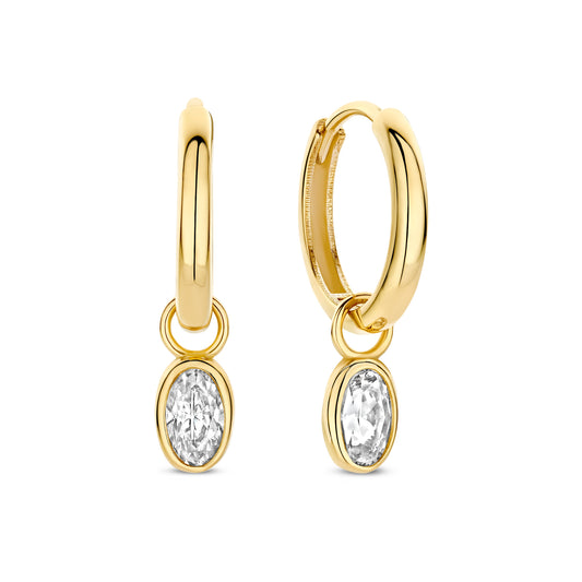 Le Marais Sophie 14 Karat Gold Hoop Earrings With Zirconia Stone - - Isabel Bernard