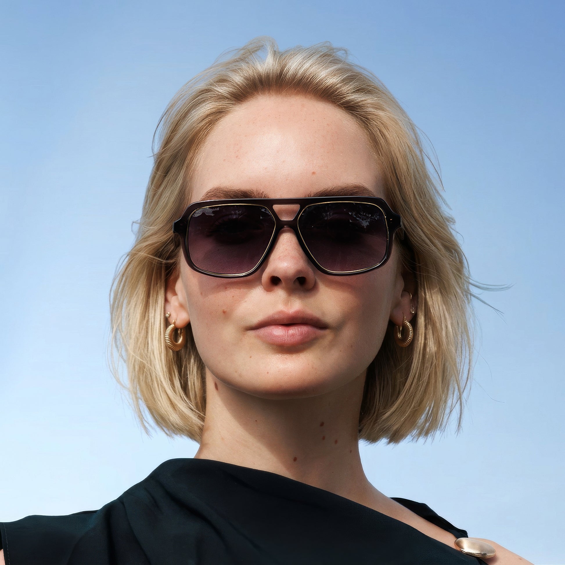 La Villette Camille transparent grey aviator sunglasses with blue lenses - - Isabel Bernard
