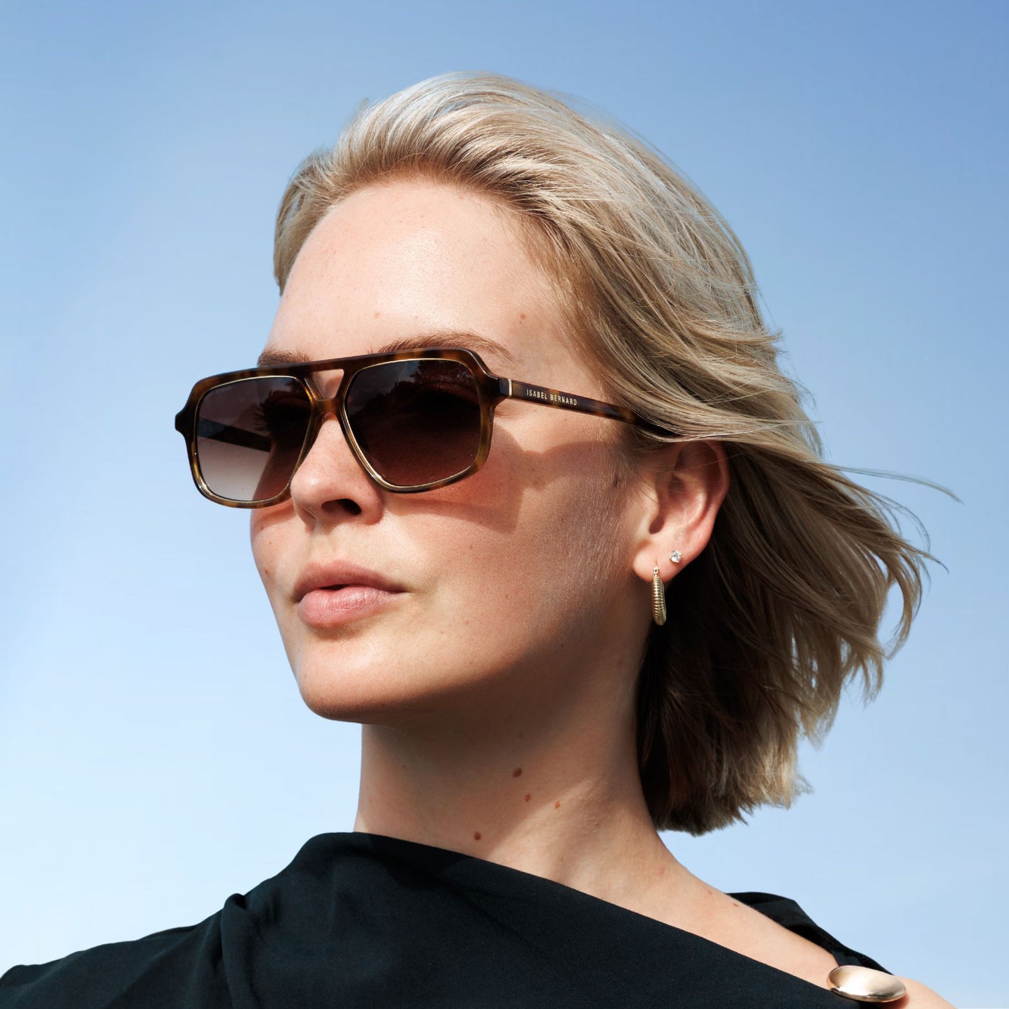 La Villette Camille brown tortoise aviator sunglasses with brown lenses - - Isabel Bernard