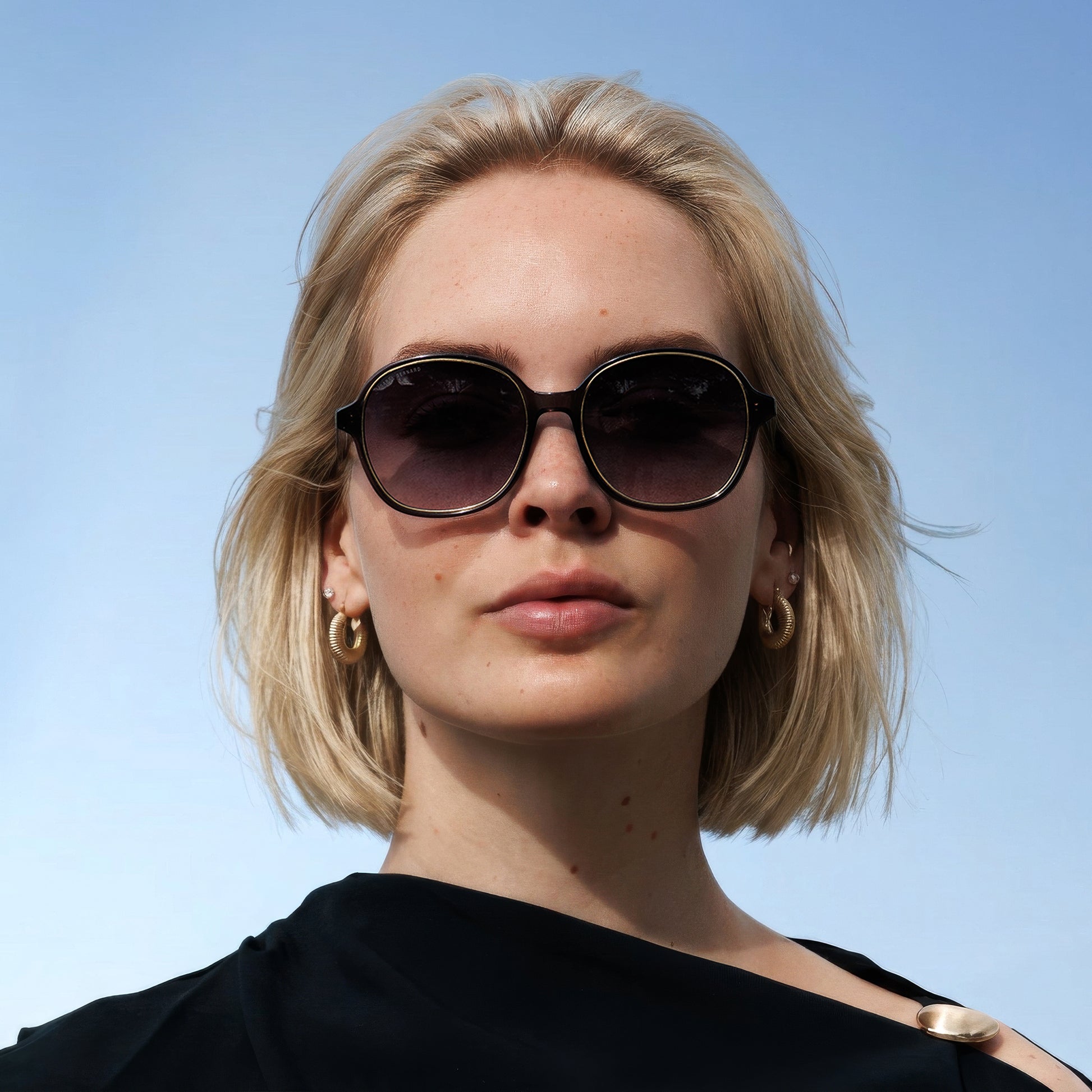 La Villette Eva transparent grey oval sunglasses with blue lenses - - Isabel Bernard