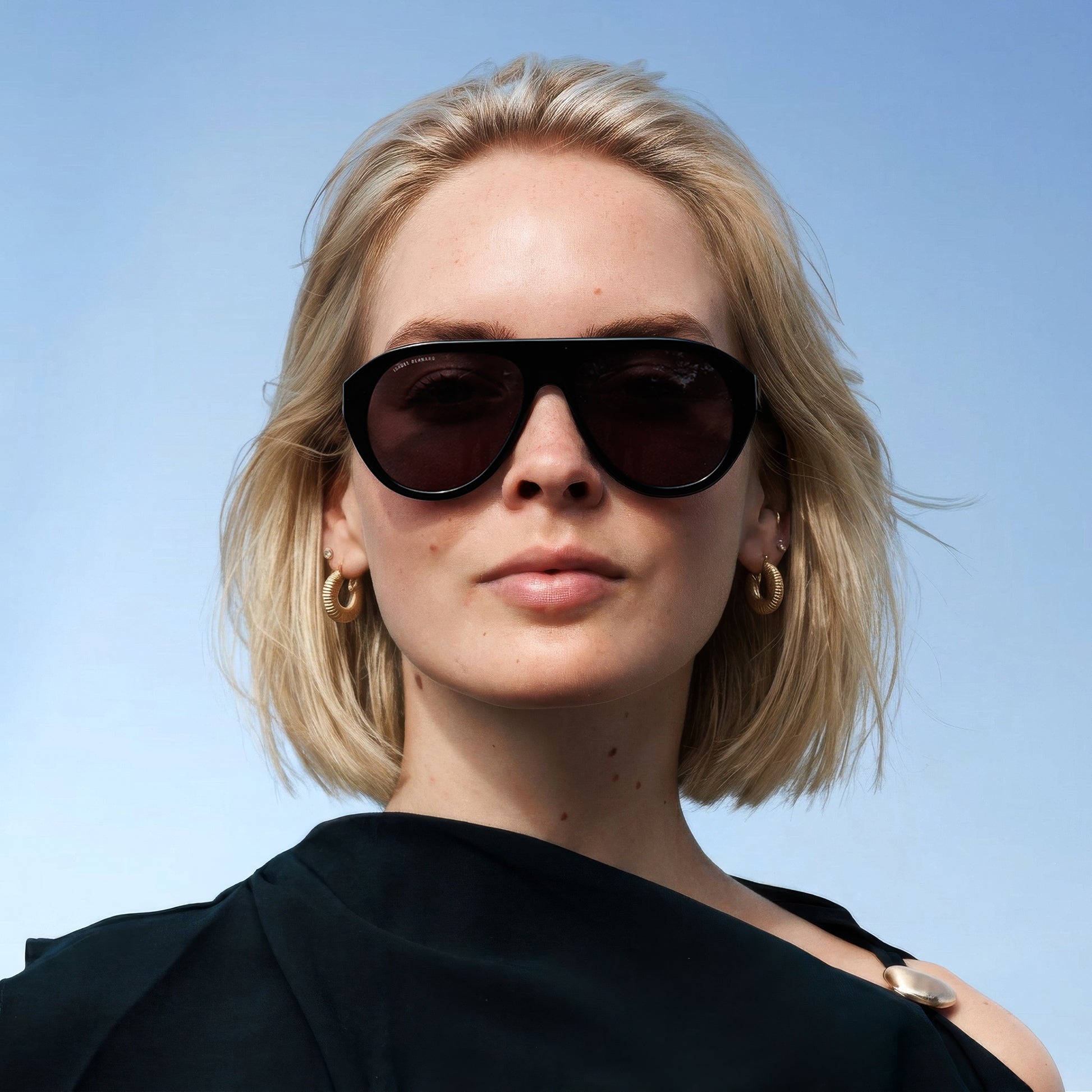 La Villette Mila black bold aviator sunglasses with black lenses - - Isabel Bernard