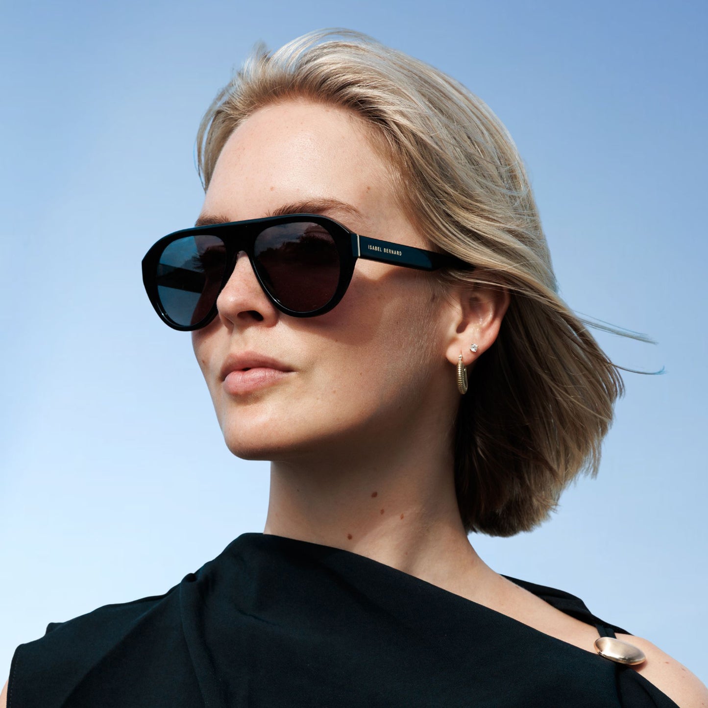 La Villette Mila black bold aviator sunglasses with black lenses - - Isabel Bernard