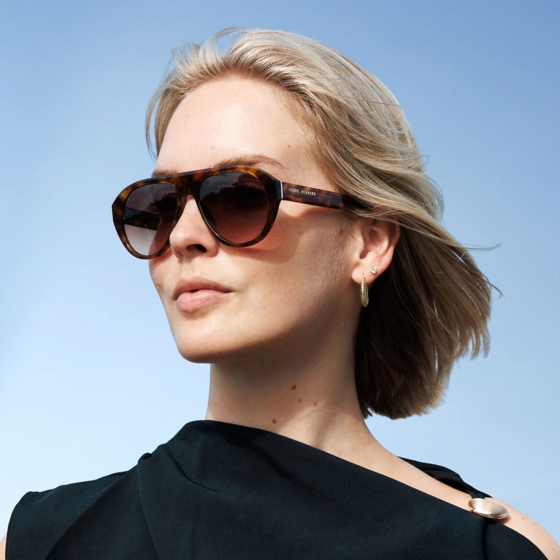La Villette Mila brown tortoise bold aviator sunglasses with brown lenses - - Isabel Bernard