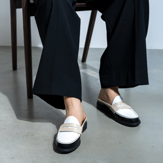 Vendôme Blandine Black And White Calfskin Leather Mules With White Details - - Isabel Bernard