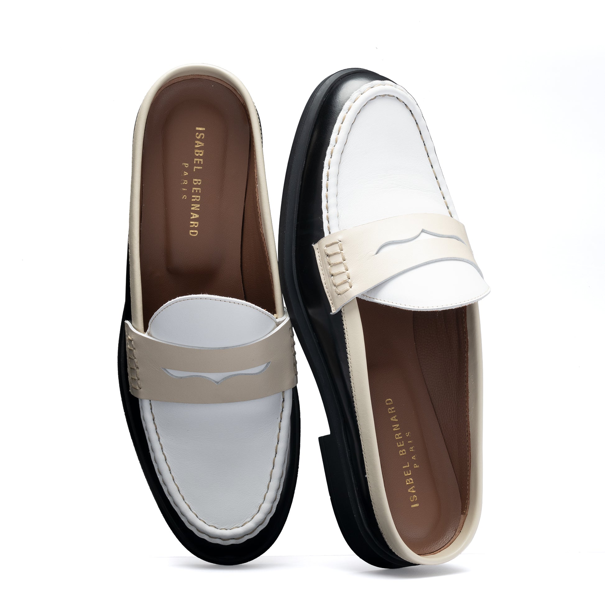 Vendôme Blandine Black And White Calfskin Leather Mules With White Details - - Isabel Bernard