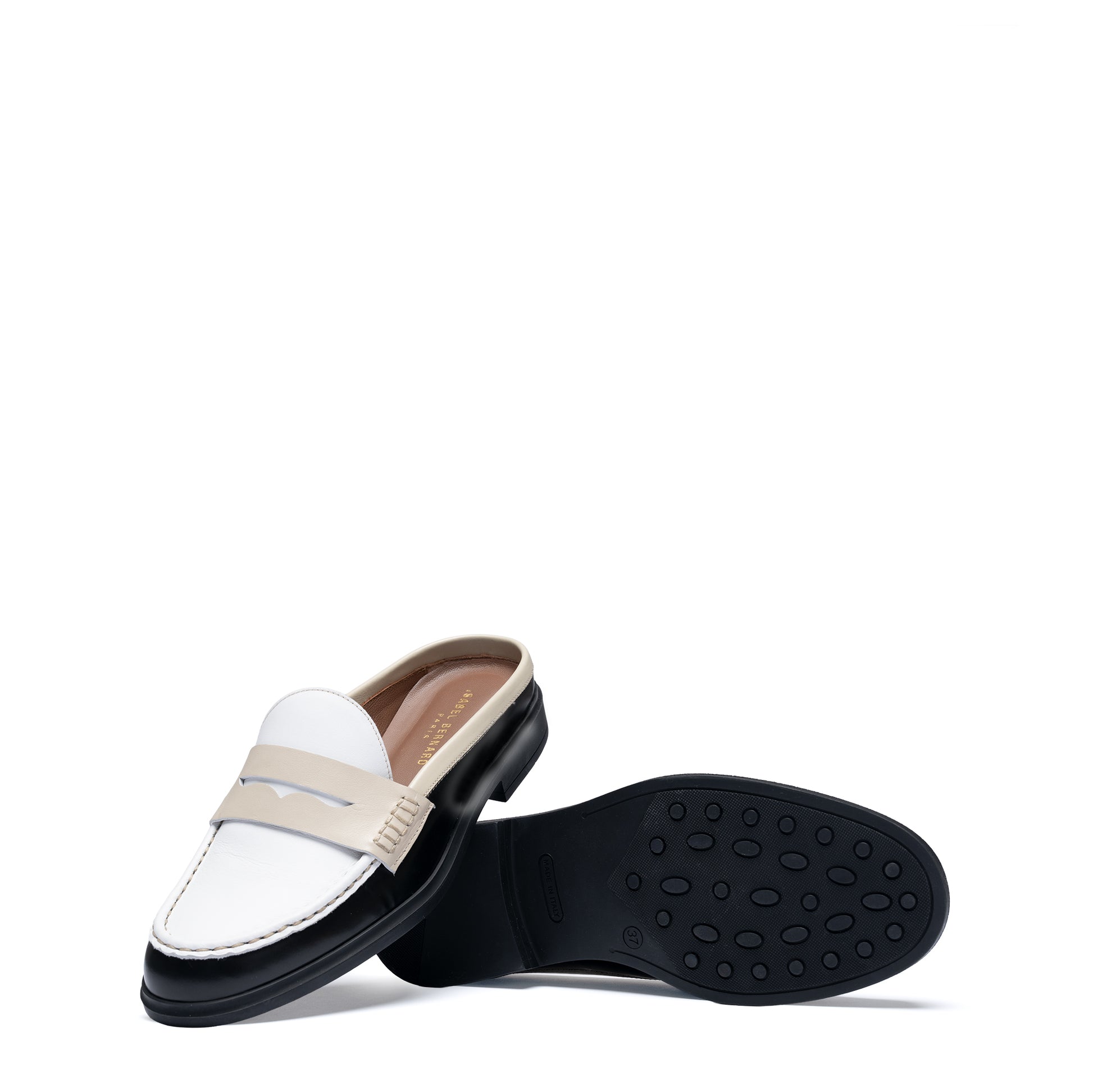 Vendôme Blandine Black And White Calfskin Leather Mules With White Details - - Isabel Bernard