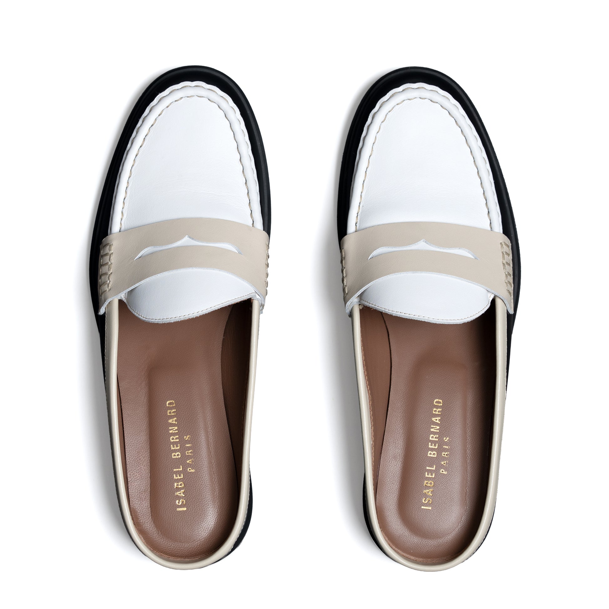 Vendôme Blandine Black And White Calfskin Leather Mules With White Details - - Isabel Bernard