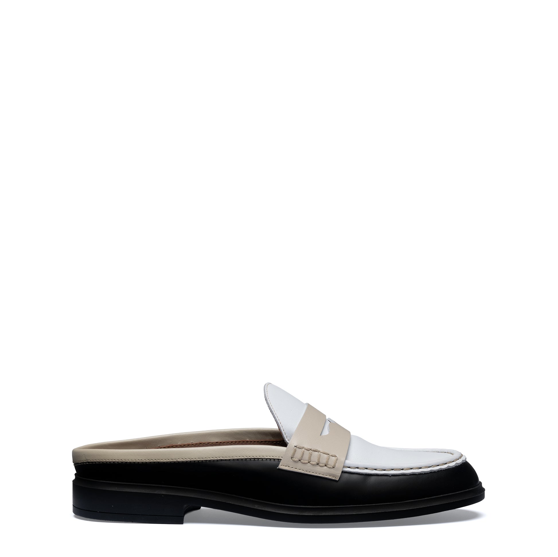 Vendôme Blandine Black And White Calfskin Leather Mules With White Details - - Isabel Bernard