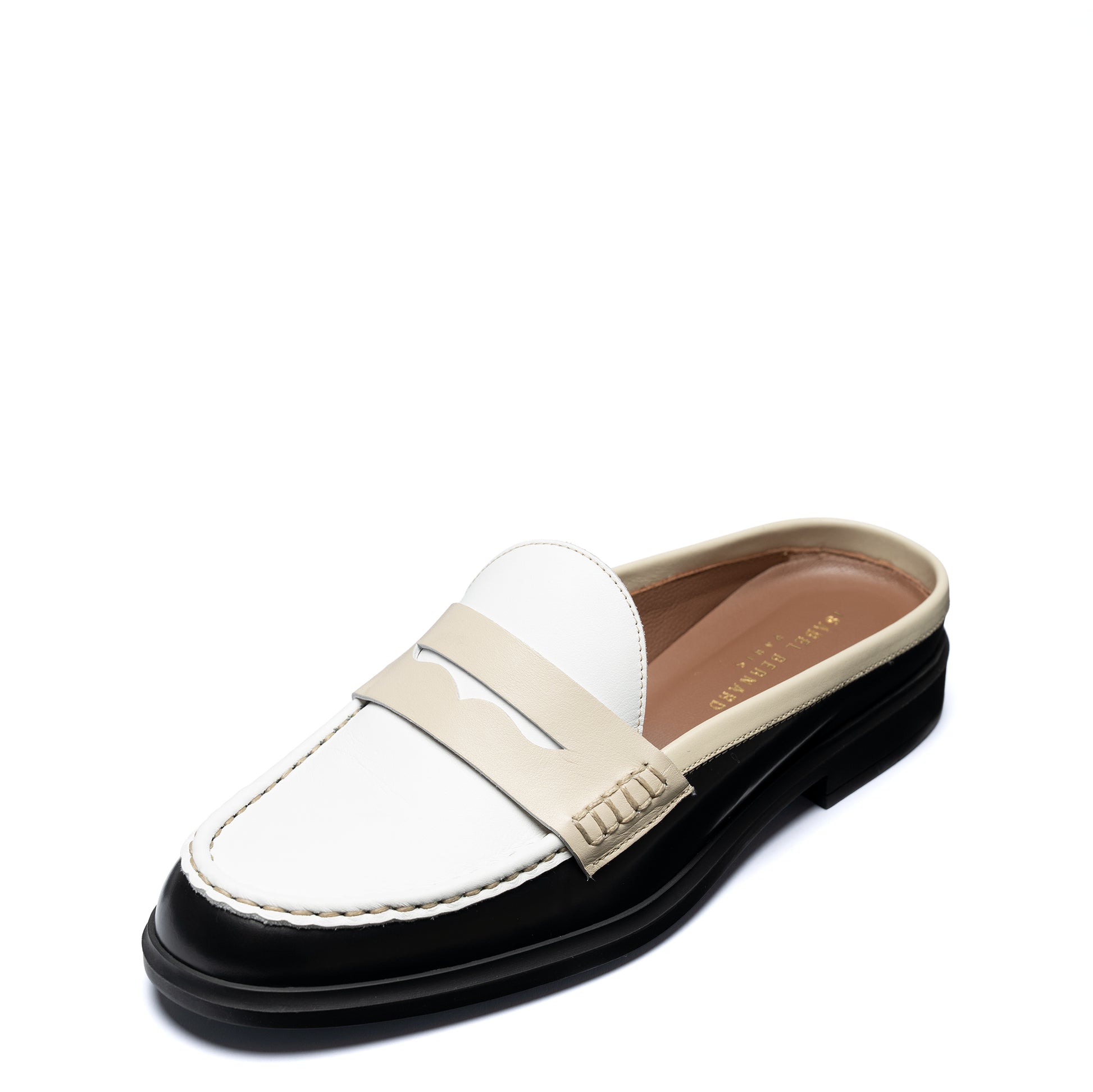 Vendôme Blandine Black And White Calfskin Leather Mules With White Details - - Isabel Bernard