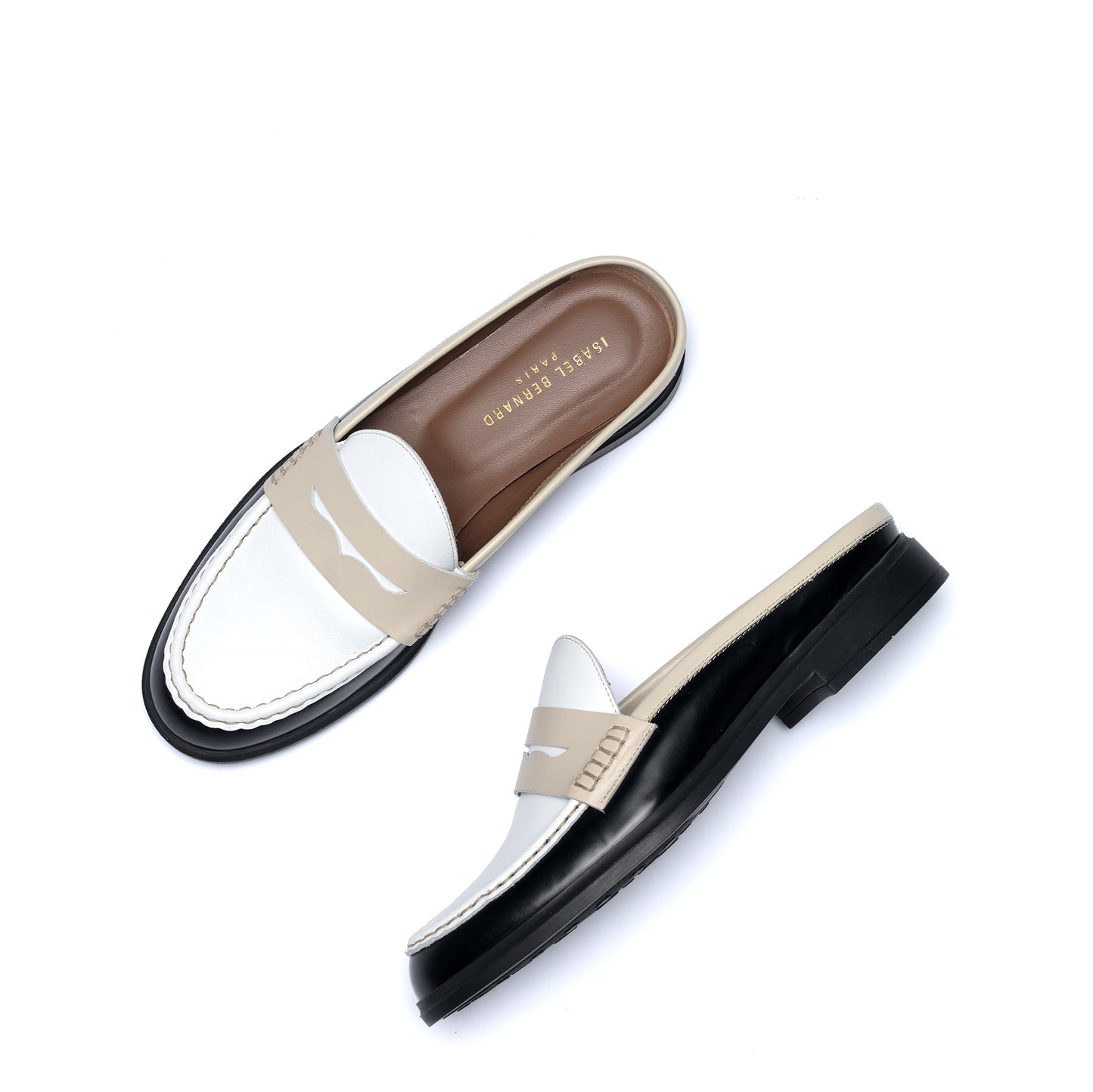 Vendôme Blandine Black And White Calfskin Leather Mules With White Details - - Isabel Bernard