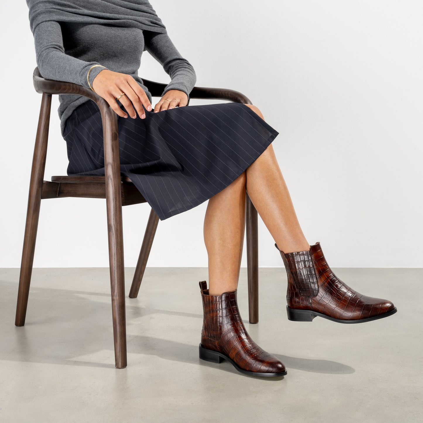 Vendôme Chey Croco Brown Calfskin Leather Chelsea Boots - - Isabel Bernard