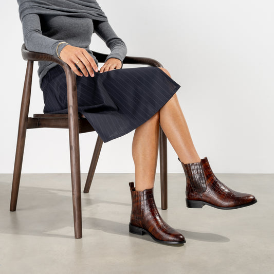 Vendôme Chey Croco Brown Calfskin Leather Chelsea Boots - - Isabel Bernard