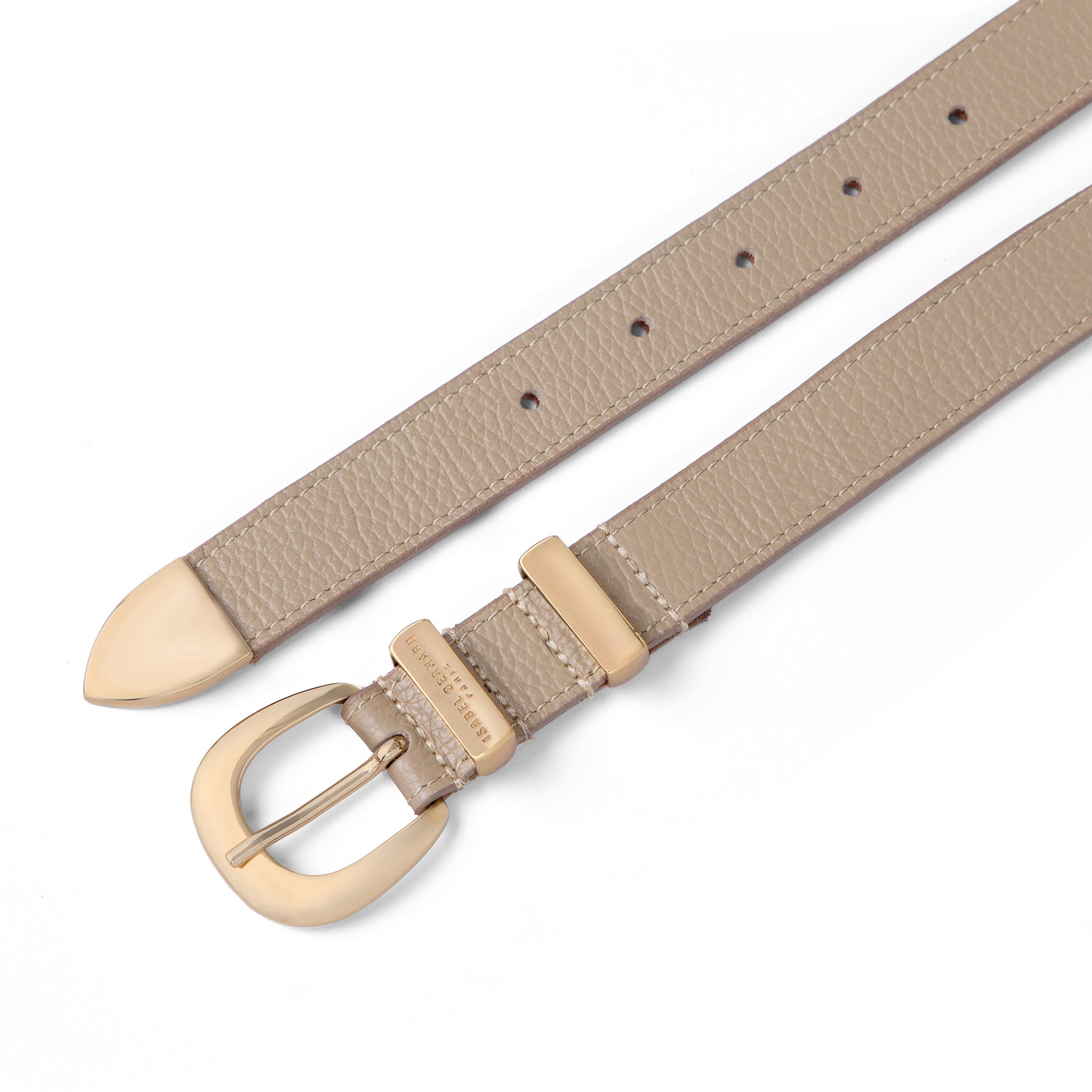 Rêveur Mathilde Taupe calfskin belt with gold-coloured buckle - - Isabel Bernard
