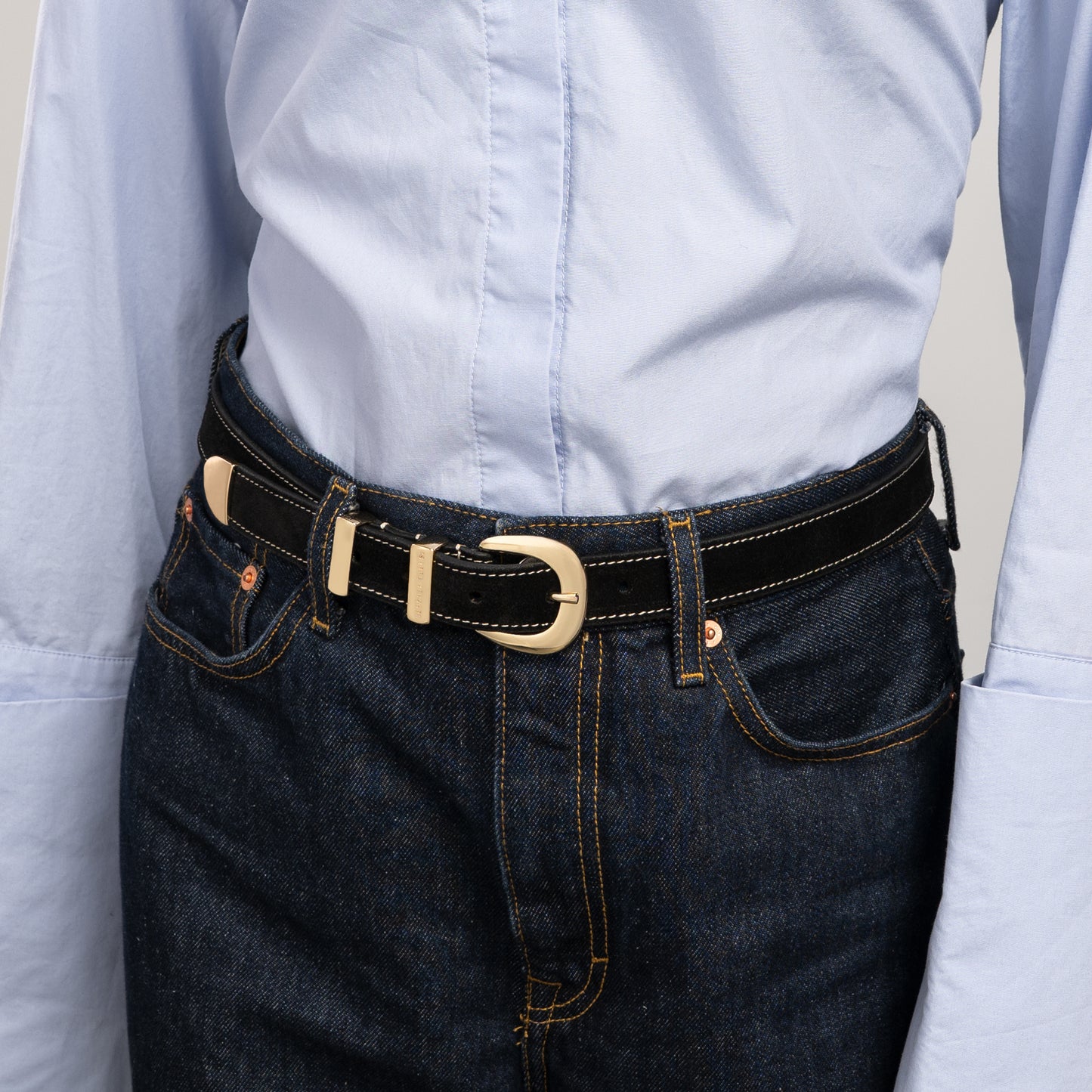 Rêveur Mathilde Suede Black belt with gold-coloured buckle - - Isabel Bernard