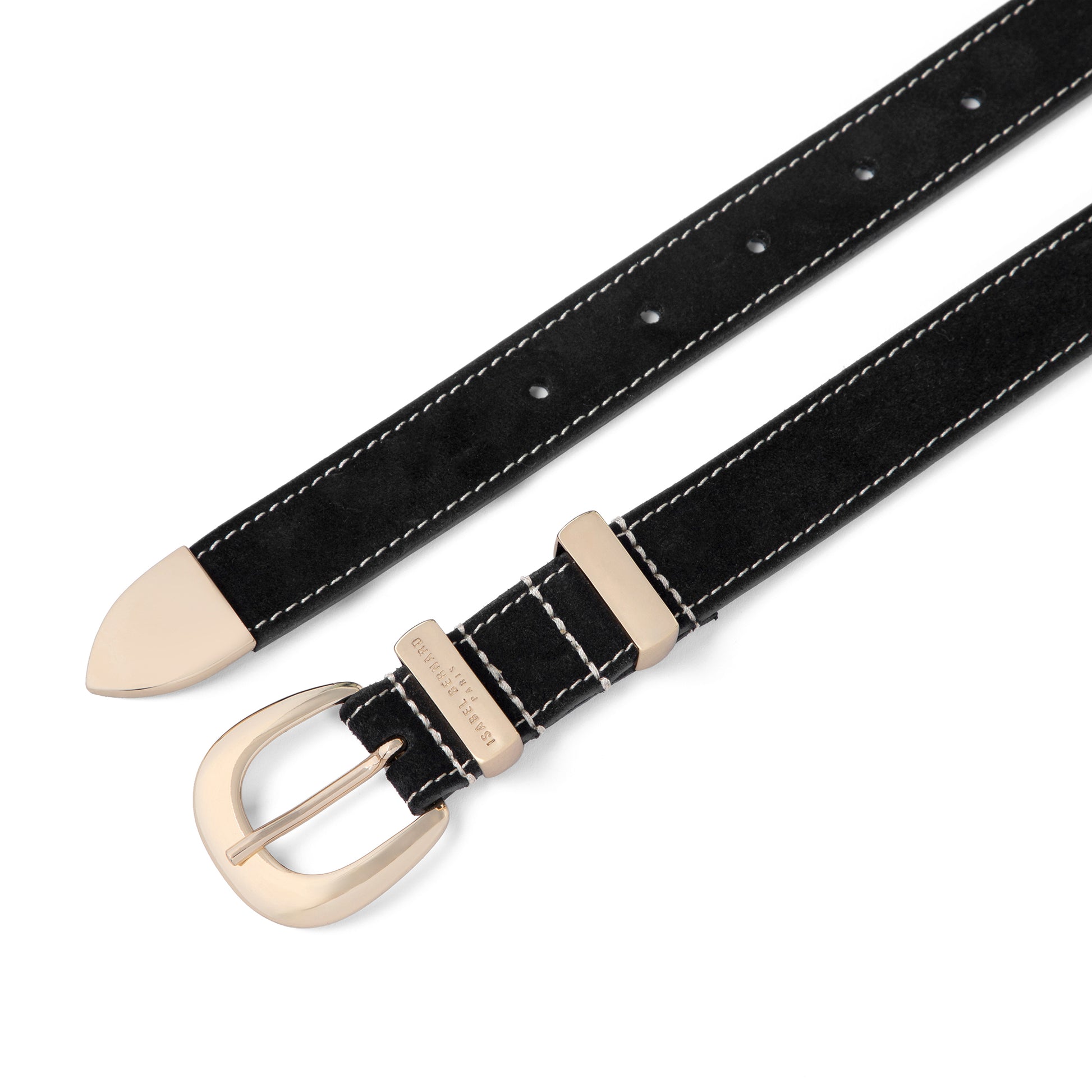 Rêveur Mathilde Suede Black belt with gold-coloured buckle - - Isabel Bernard