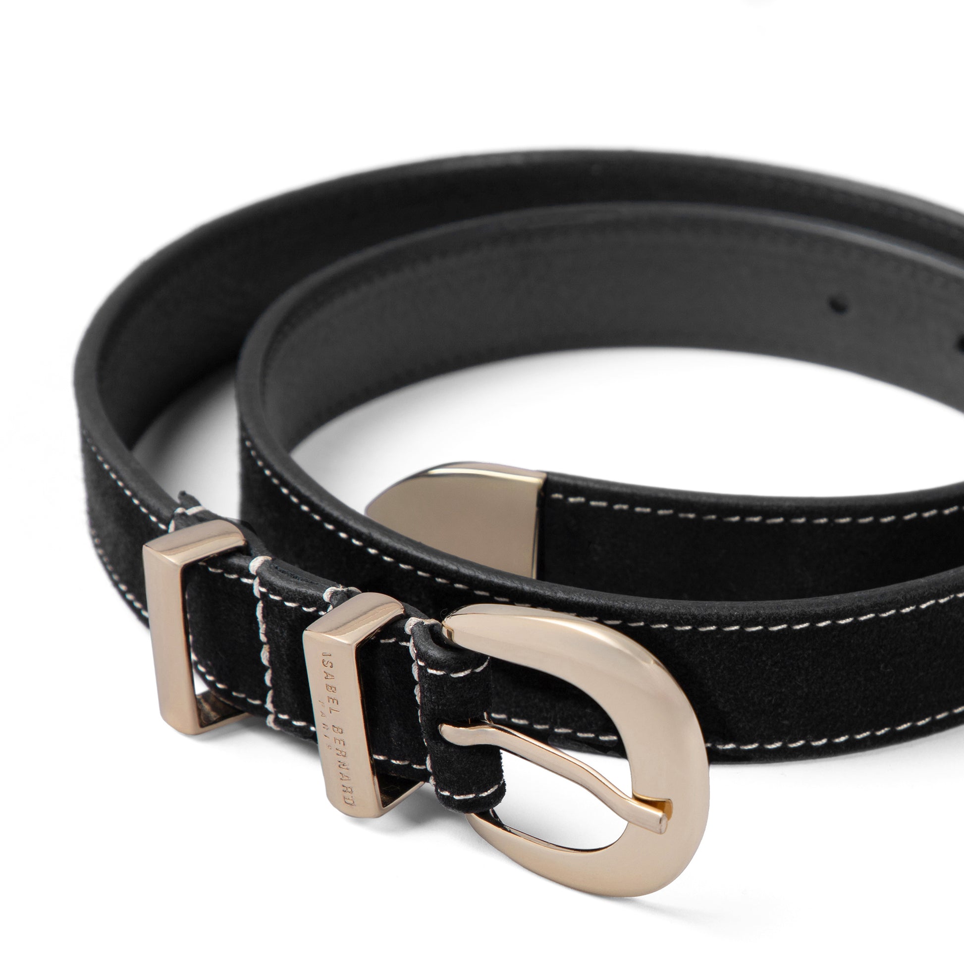 Rêveur Mathilde Suede Black belt with gold-coloured buckle - - Isabel Bernard