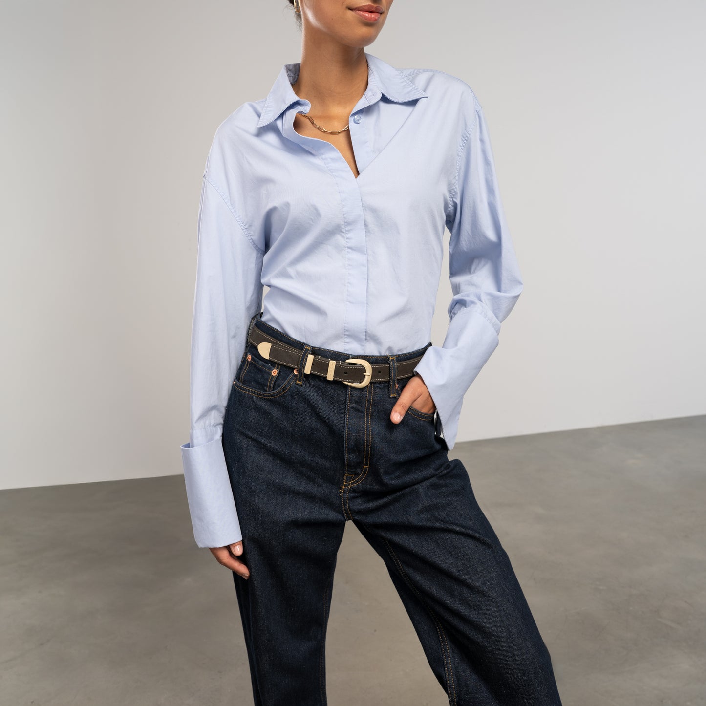 Rêveur Mathilde Suede Dark Brown belt with gold-coloured buckle - - Isabel Bernard