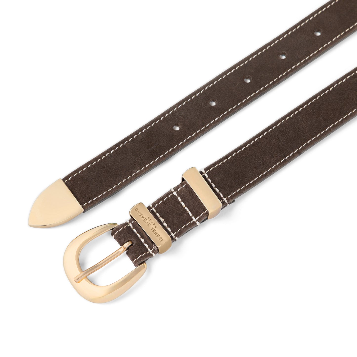 Rêveur Mathilde Suede Dark Brown belt with gold-coloured buckle - - Isabel Bernard