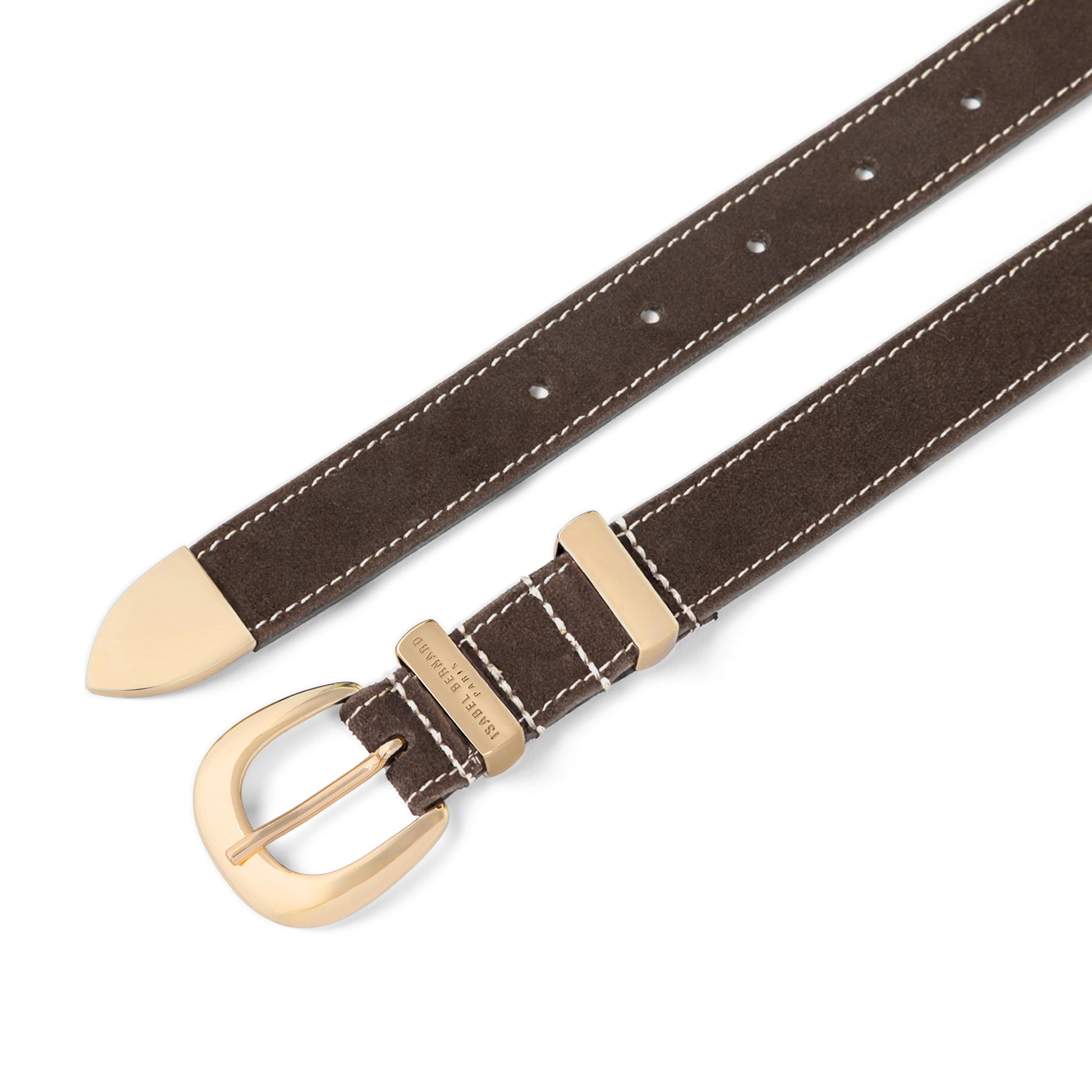 Rêveur Mathilde Suede Dark Brown belt with gold-coloured buckle - - Isabel Bernard