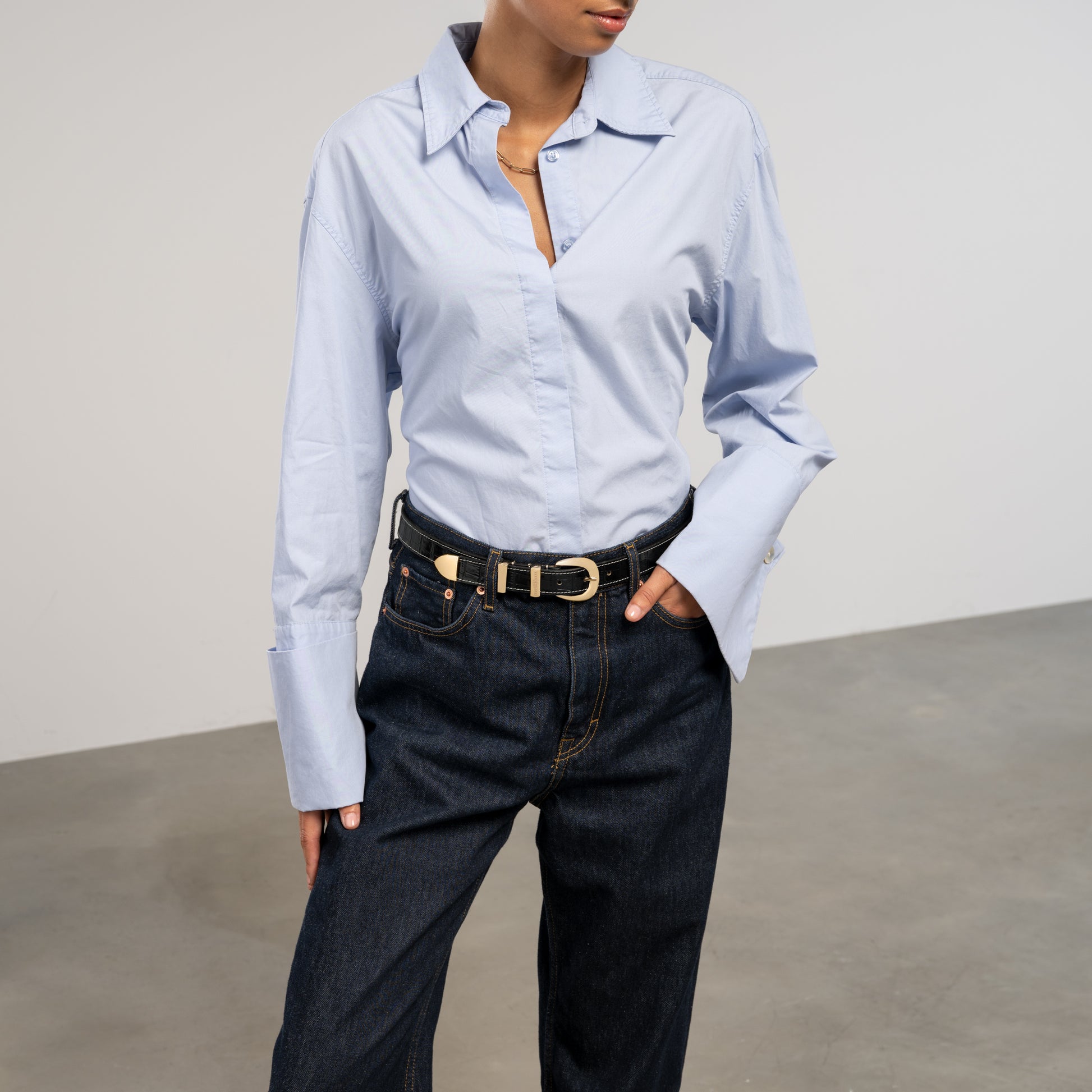 Rêveur Mathilde Croco Black calfskin belt with gold-coloured buckle - - Isabel Bernard