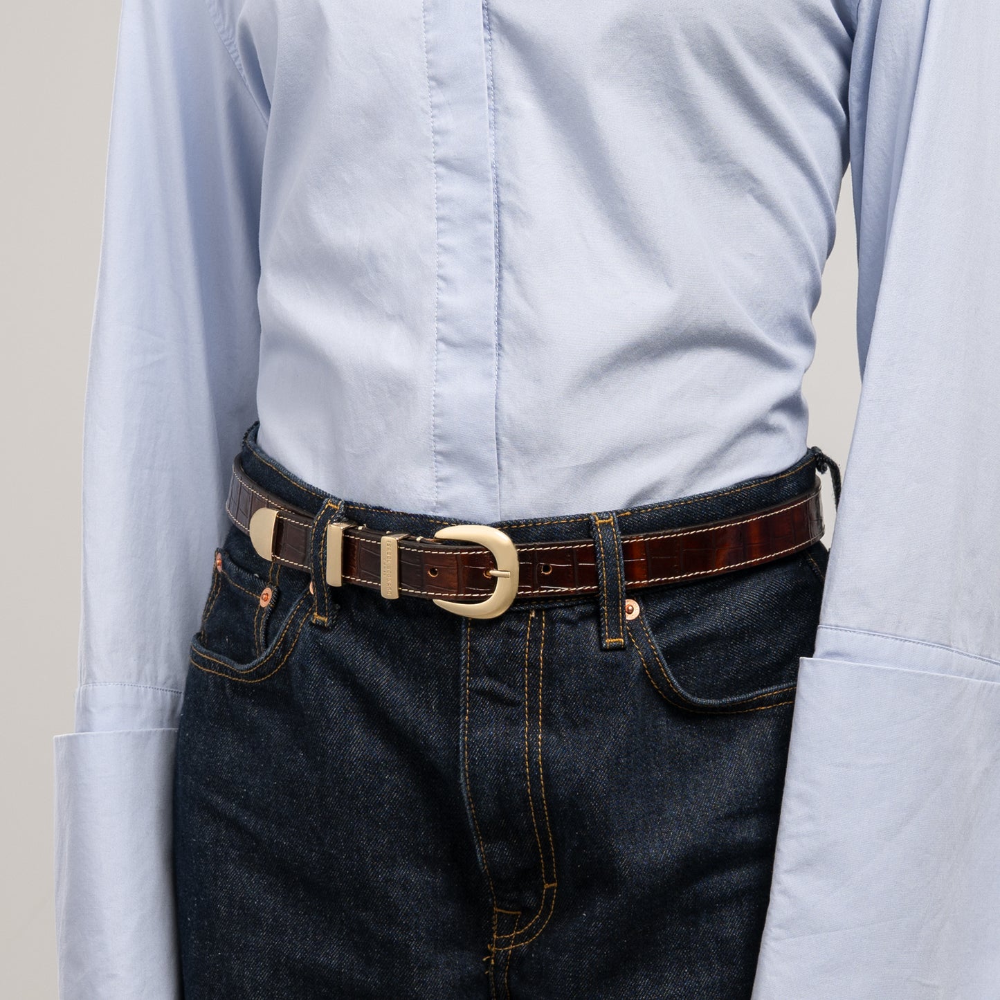 Rêveur Mathilde Croco Brown calfskin belt with gold-coloured buckle - - Isabel Bernard