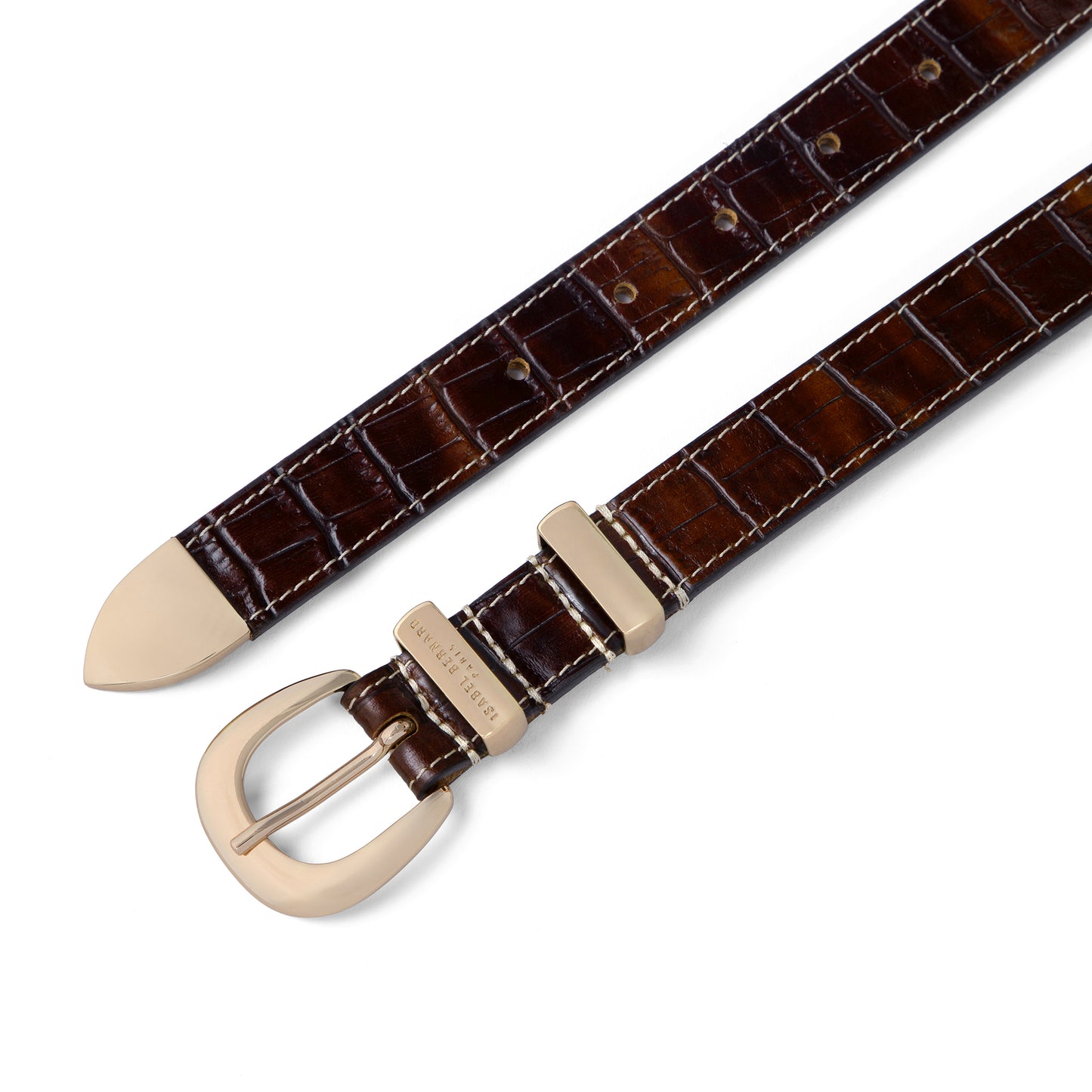 Rêveur Mathilde Croco Brown calfskin belt with gold-coloured buckle - - Isabel Bernard
