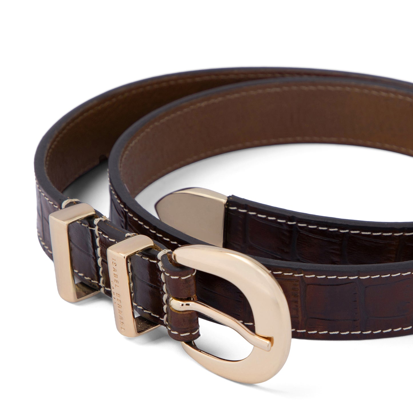 Rêveur Mathilde Croco Brown calfskin belt with gold-coloured buckle - - Isabel Bernard