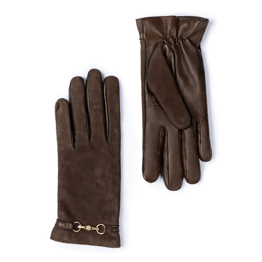 Honoré Marcelia dark brown goatskin suéde leather gloves - - Isabel Bernard