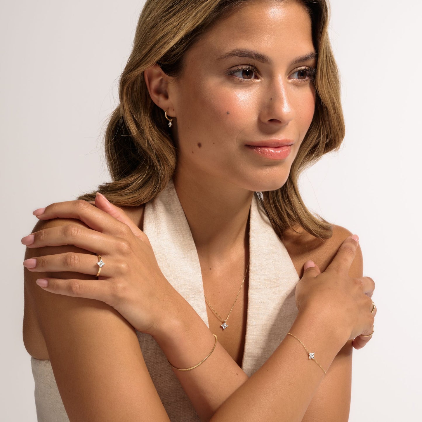 Le Marais Audrey 14 Karat Gold Hoop Earrings With Zirconia Stones - - Isabel Bernard