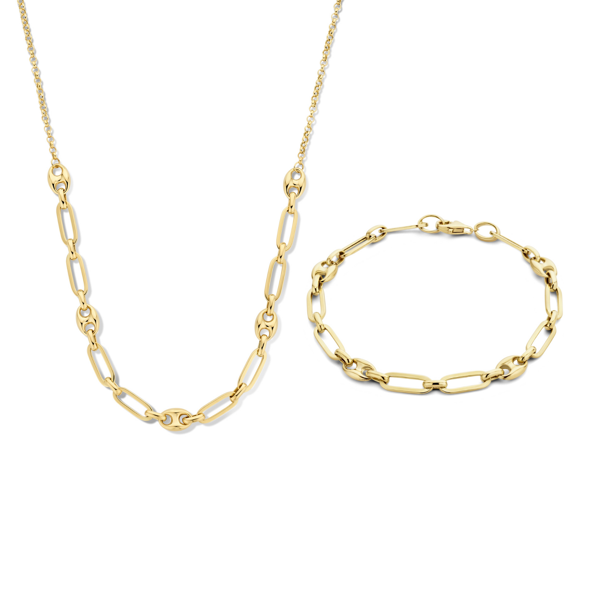 Cadeau d'Isabel 14 karaat gouden schakelketting en -armband gift set