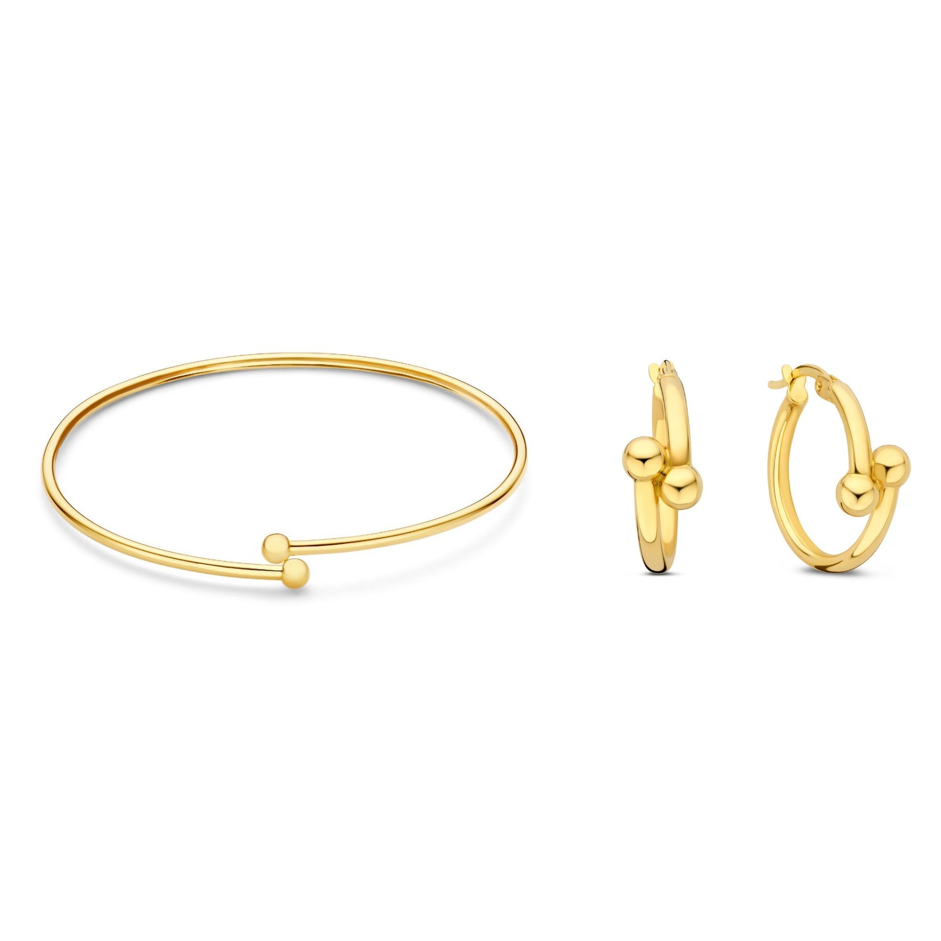 Cadeau d'Isabel 14 karaat gouden armband bangle en oorbellen gift set